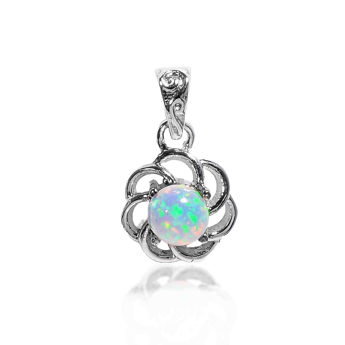Round Opal Pendant Necklace 5mm Cabochon Gemstone 925 Sterling Silver Dainty Jewelry Gift for Her
