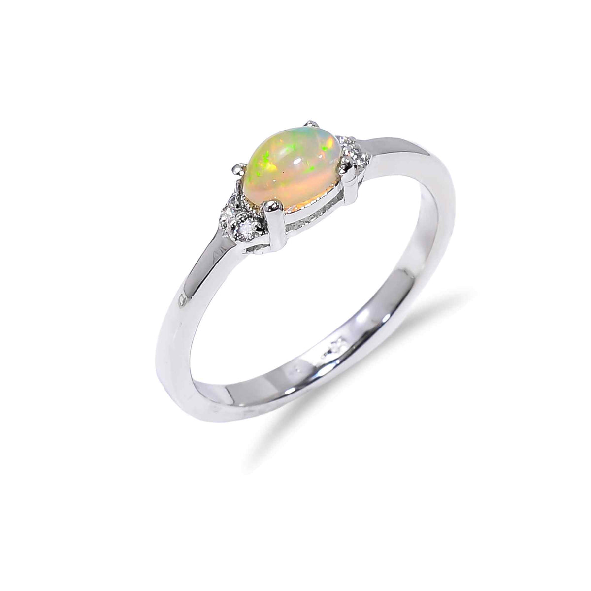 Elegant Ethiopian Opal Ringin 925 sterling silver with a 4x6mm oval fire opal, designed for women by Himalya Quartz.