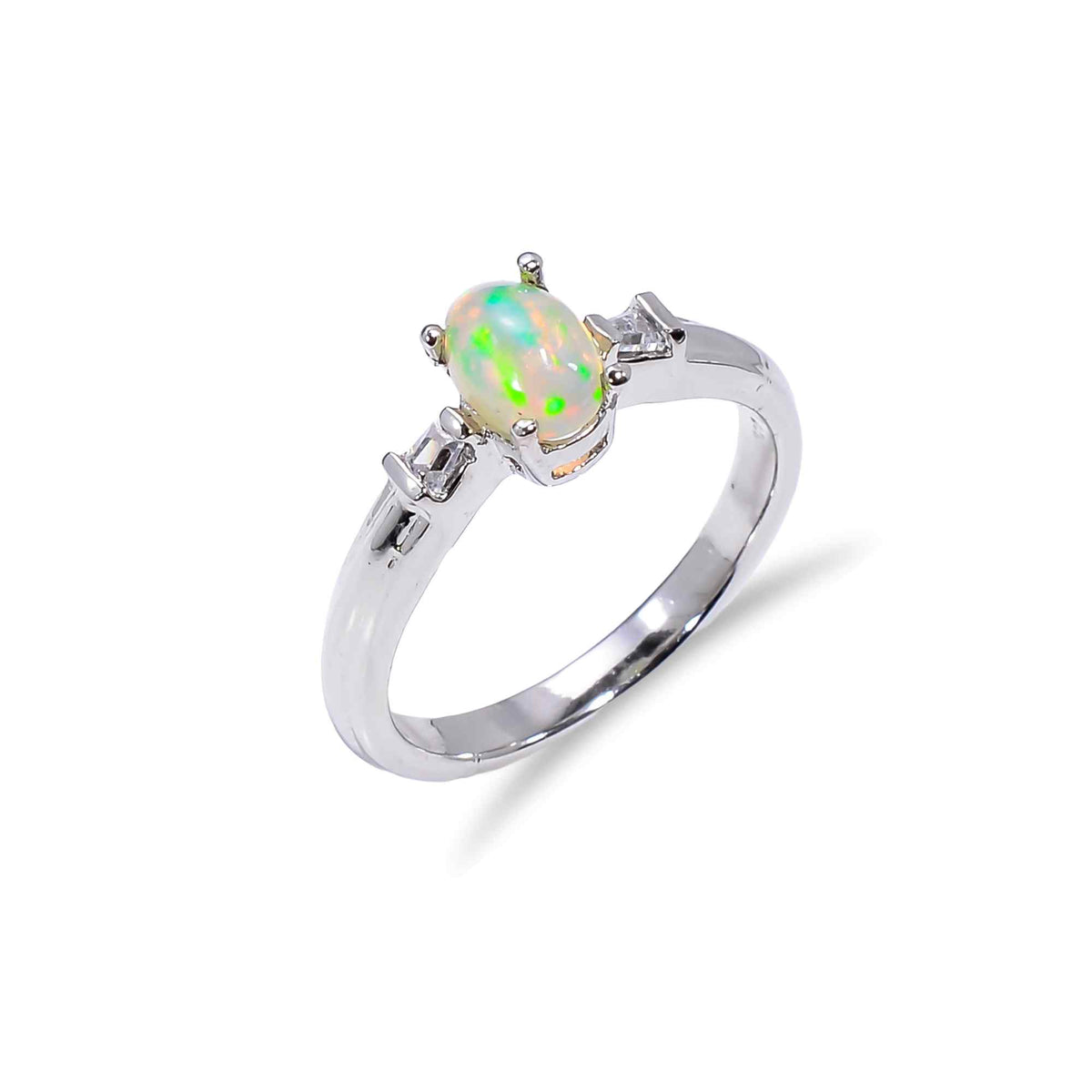 Sterling silver natural fire Opal Ringwith 7x5mm oval opal, artisan handmade jewelry for women by Himalya Quartz