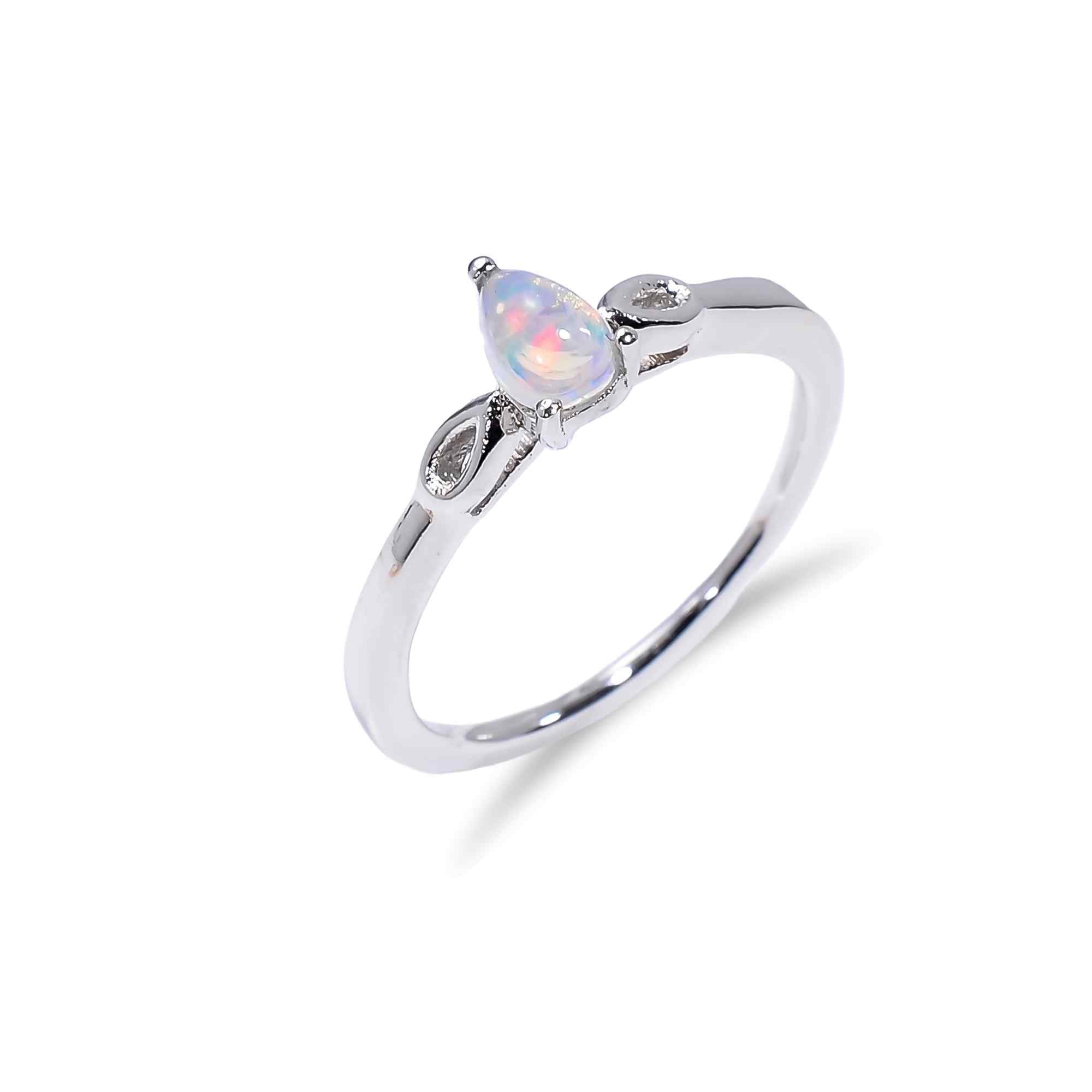 Elegant Ethiopian Opal Ringin 925 sterling silver with a 4x6mm fire opal, featuring a detailed band design, jewelry for women.