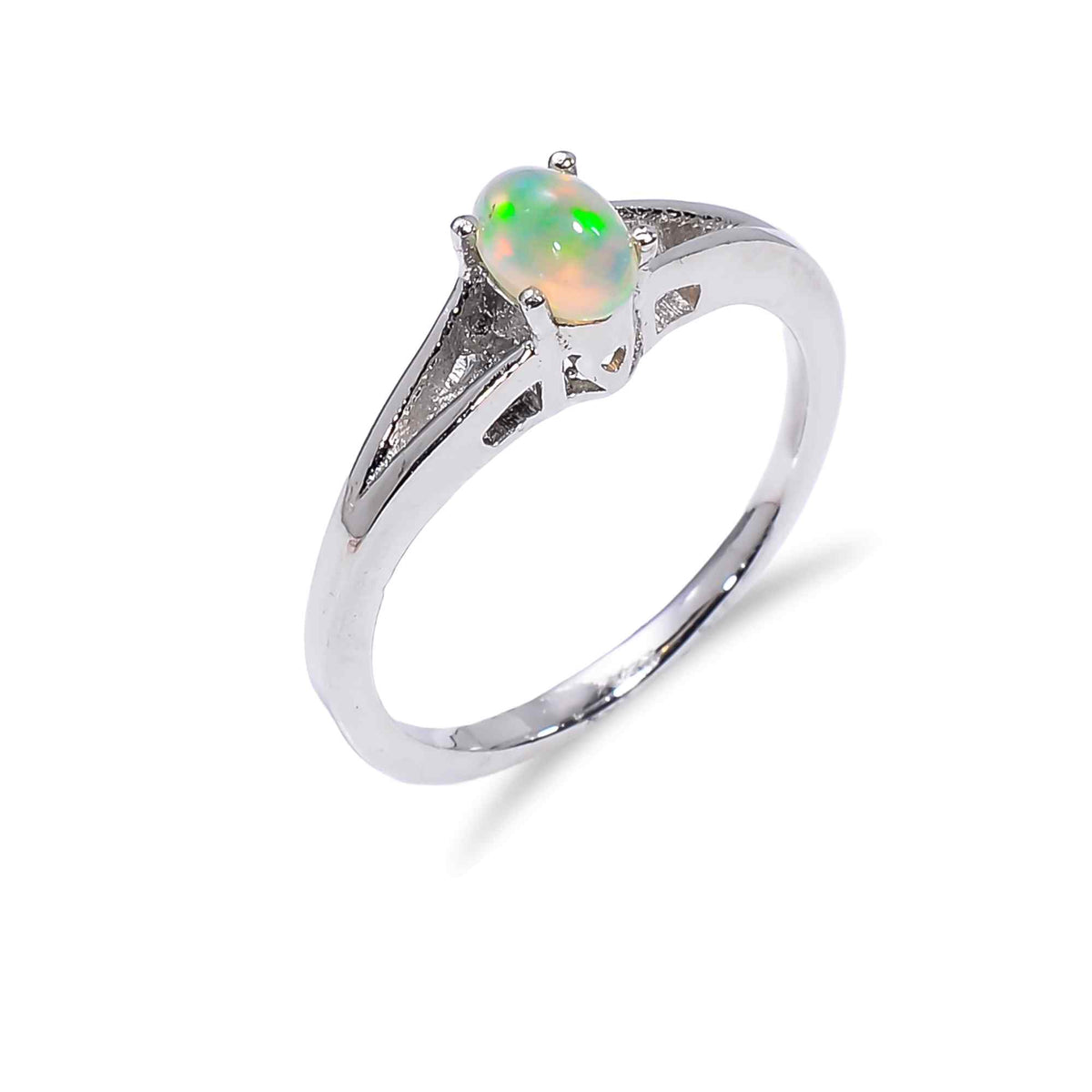Ethiopian Opal Ringin 925 sterling silver featuring a 4x6mm oval fire opal, designed for women, by Himalya Quartz.