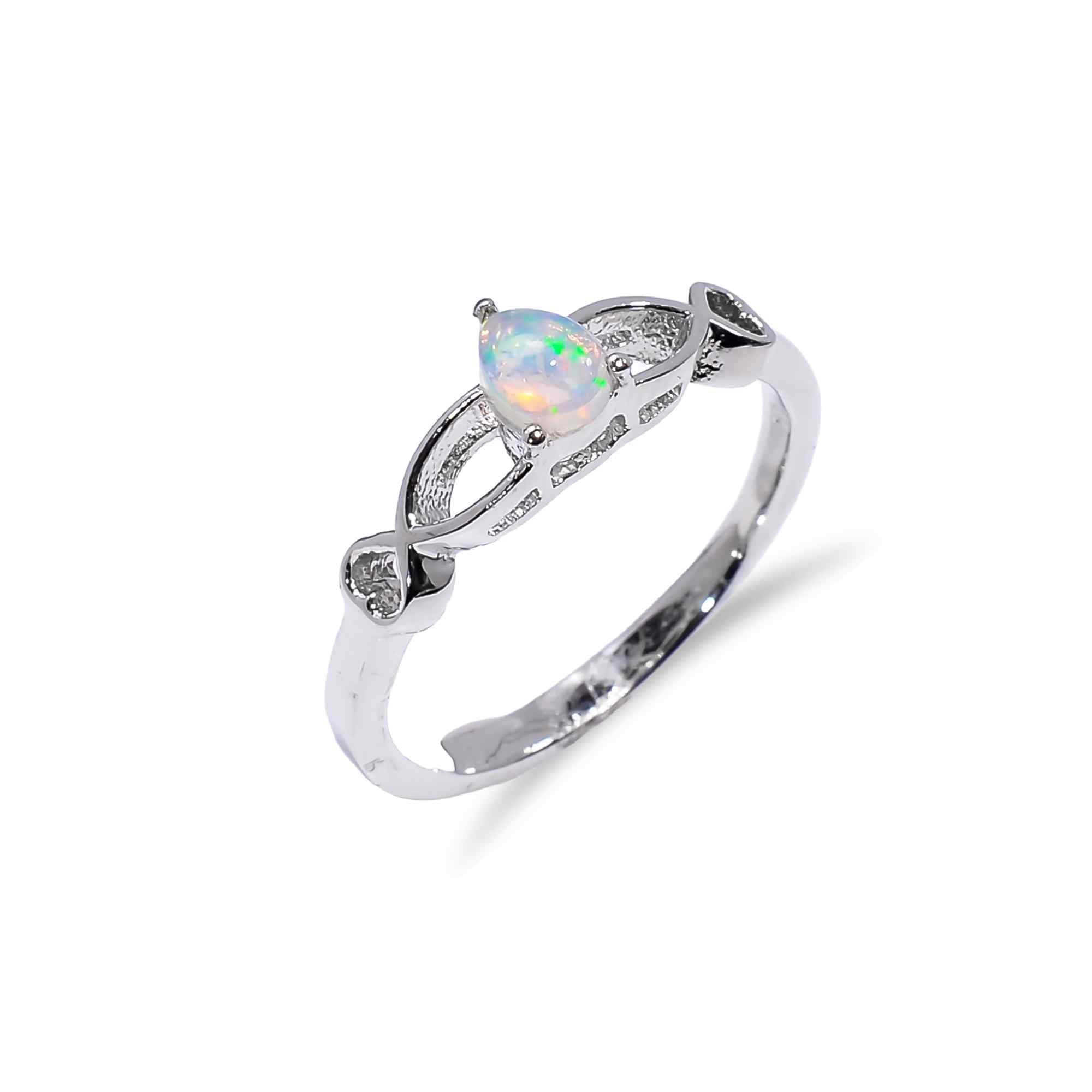 Sterling silver Ethiopian Opal Ringwith 4x6mm pear-shaped fire opal, elegant jewelry for women by Himalya Quartz