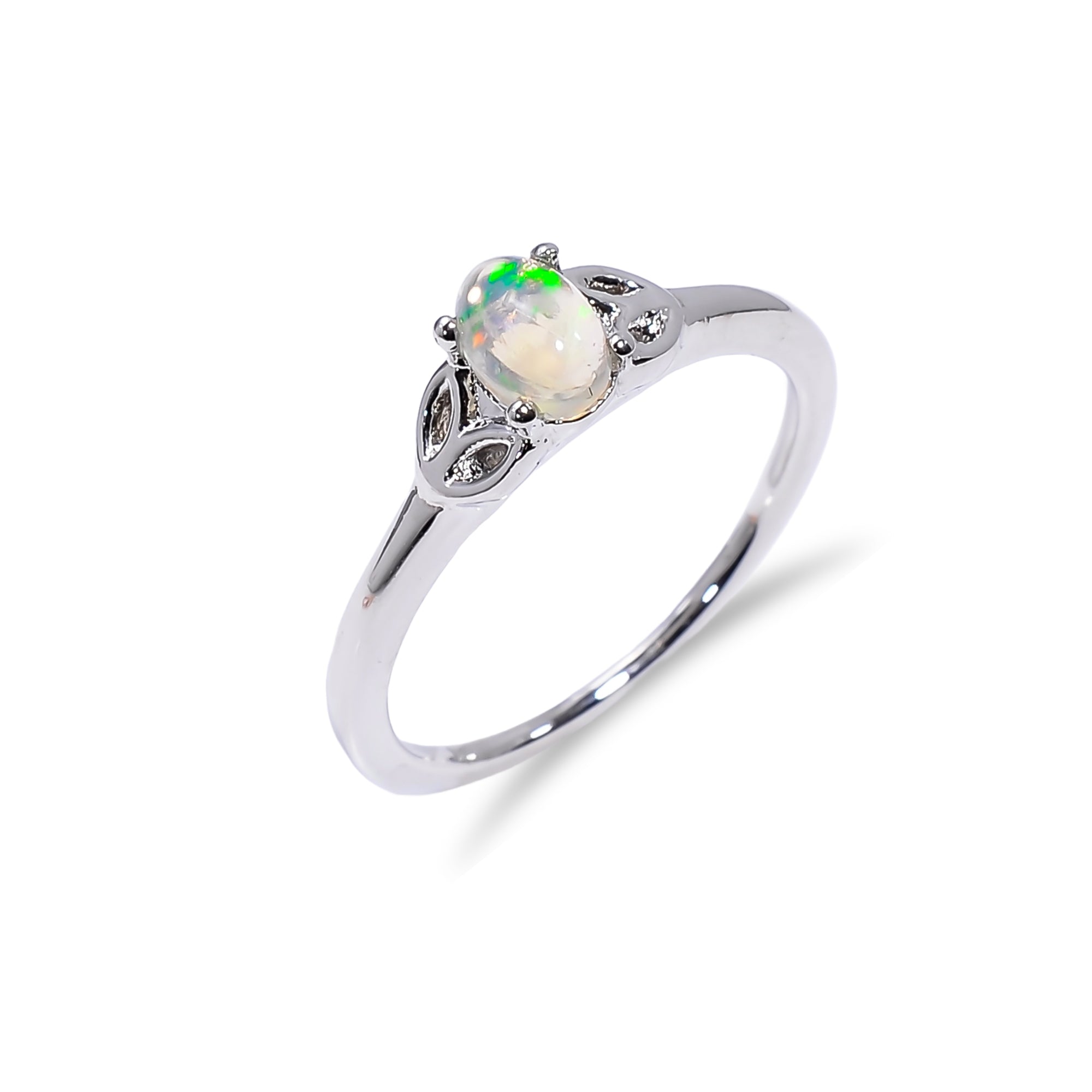 Ethiopian opal ring with 6x4mm oval fire opal in sterling silver, jewelry for women featuring Himalya Quartz branding