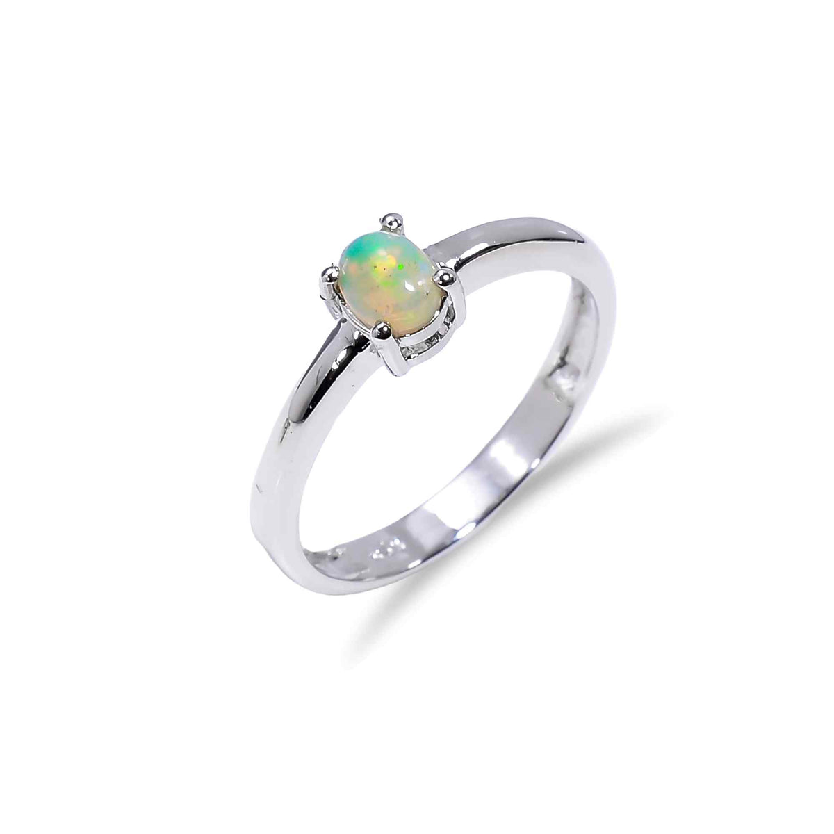 Ethiopian Opal Ringwith 3x5mm oval opal set in sterling silver, handmade jewelry for women by Himalya Quartz