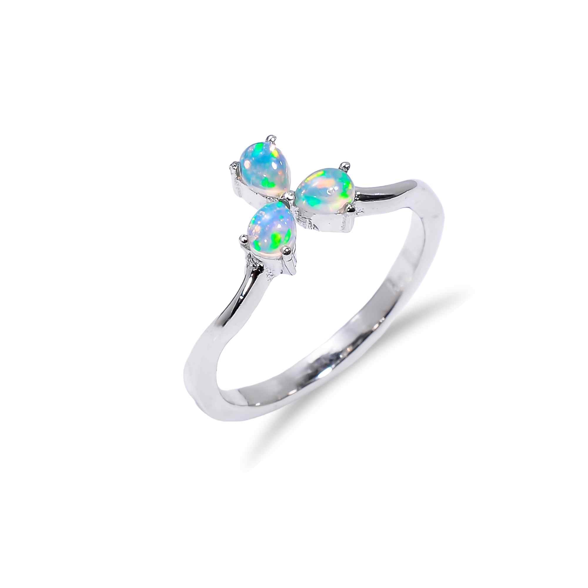 Handmade Ethiopian Opal Ringwith 925 sterling silver, featuring 3x4mm pear-shaped fire opal jewelry for women.