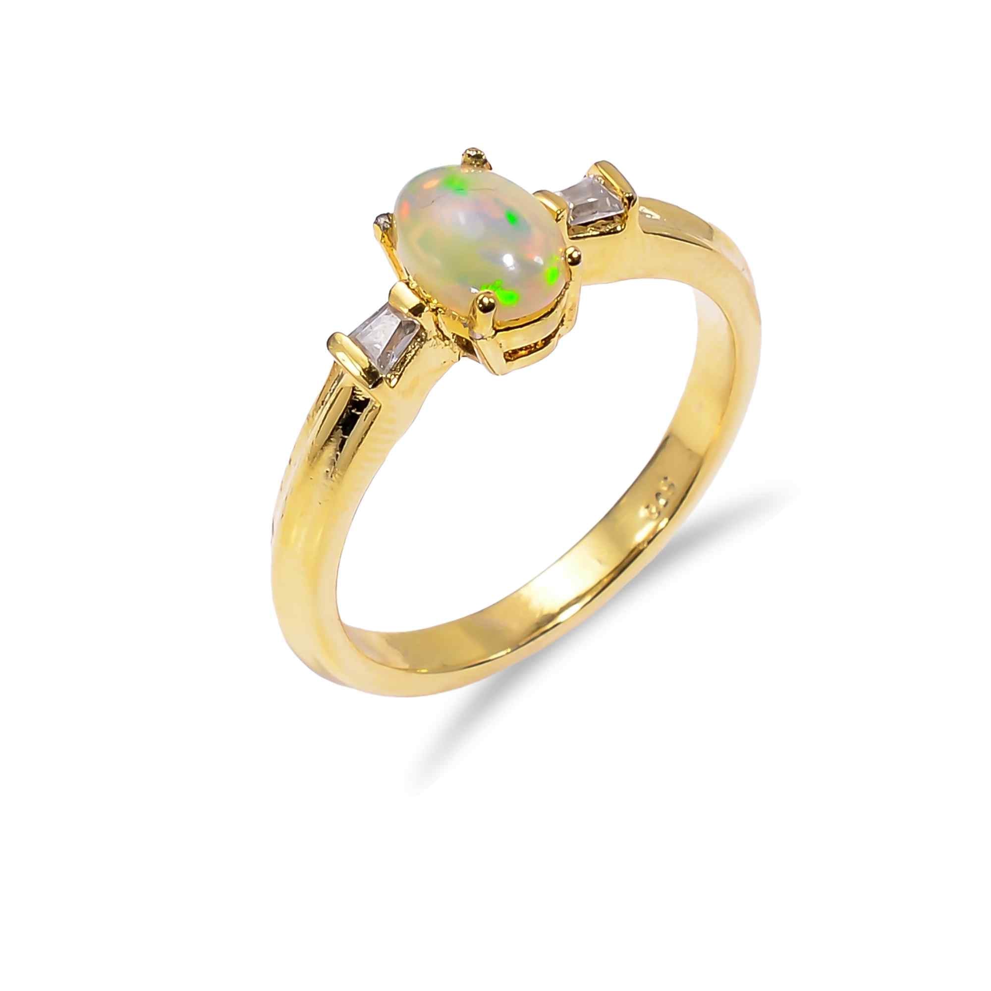 Natural fire Opal Ringwith 7x5mm oval opal set in sterling silver, handcrafted artisan jewelry for women by Himalya Quartz.