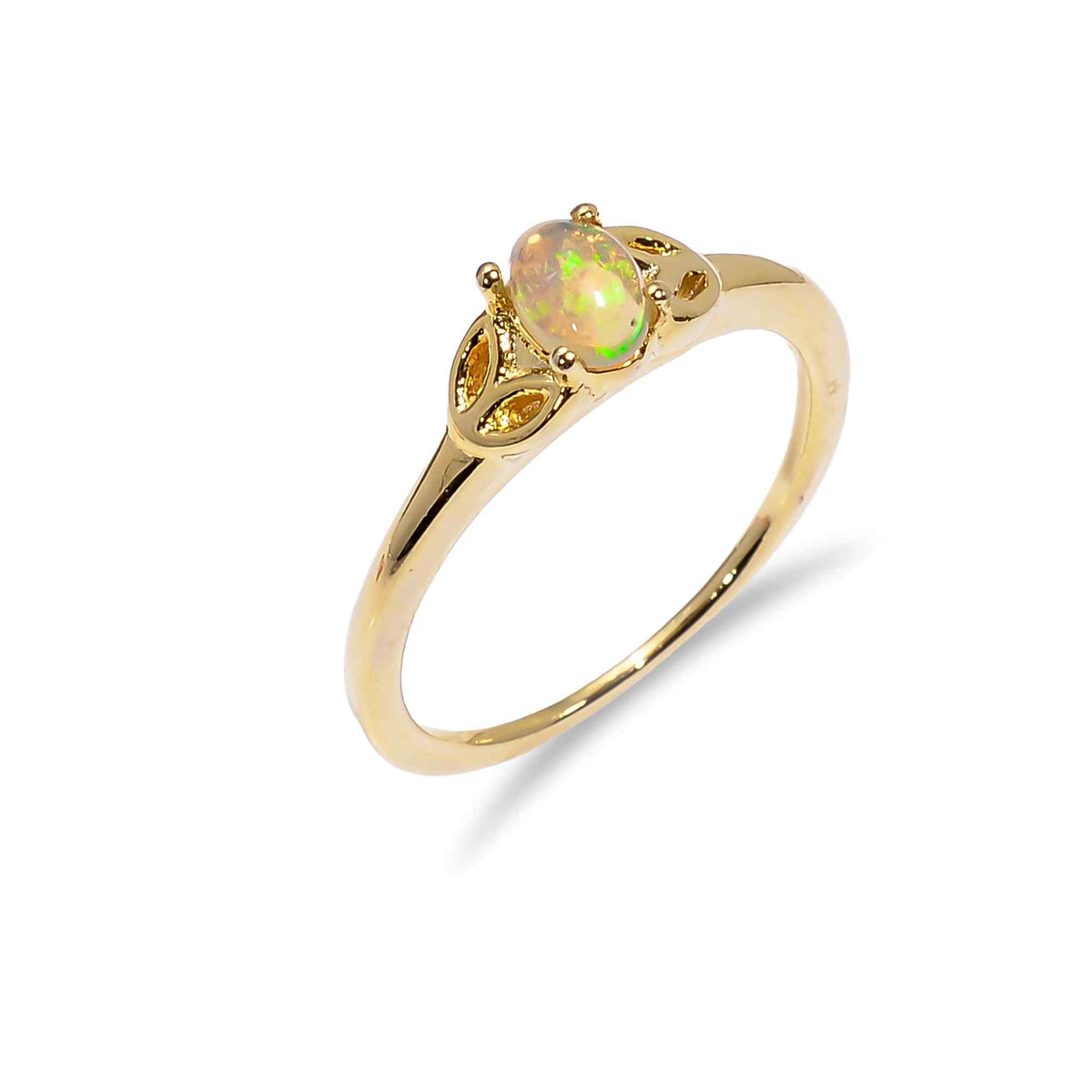 Ethiopian Opal Ringfeaturing a 6x4mm oval fire opal set in sterling silver, showcasing elegant jewelry for women.