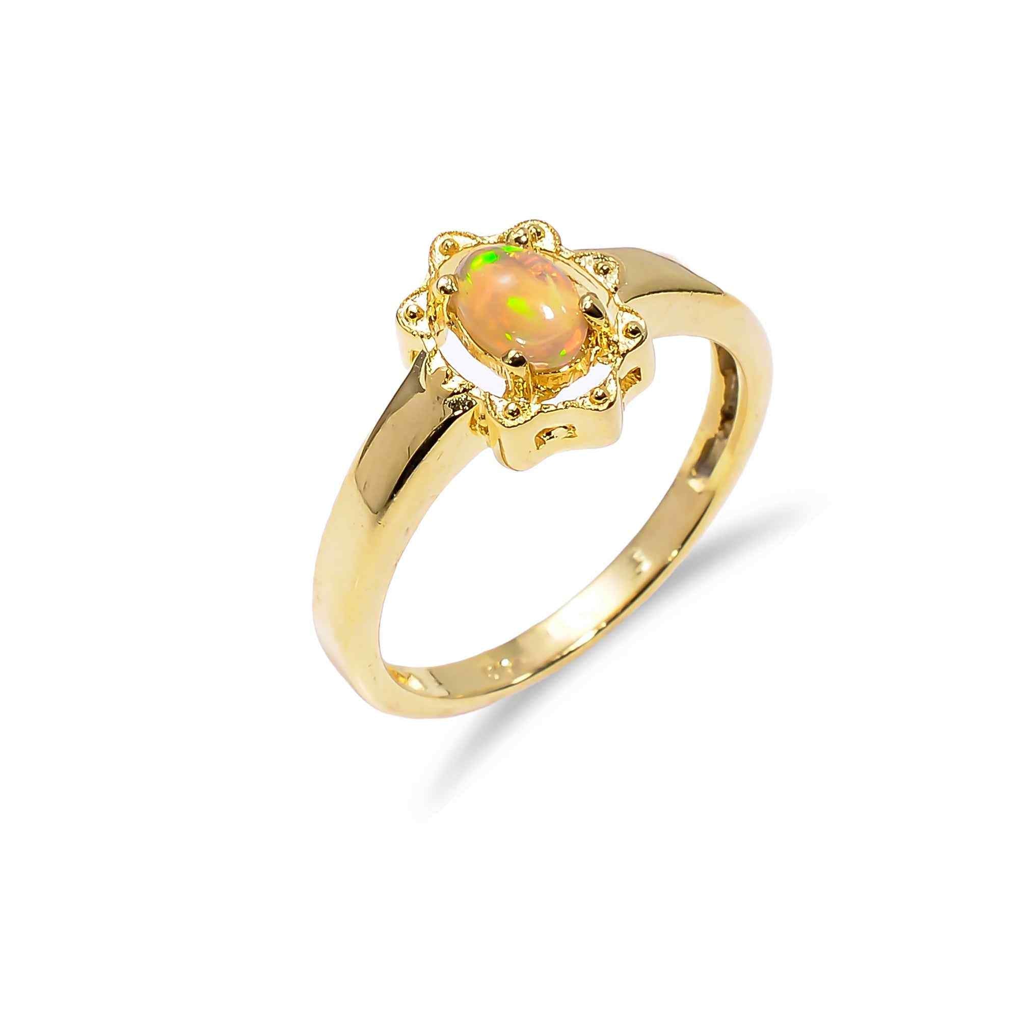 Natural Ethiopian Opal Ring4x6mm Oval 925 Sterling Silver Handmade Minimalist Gemstone Ring Gift for Women