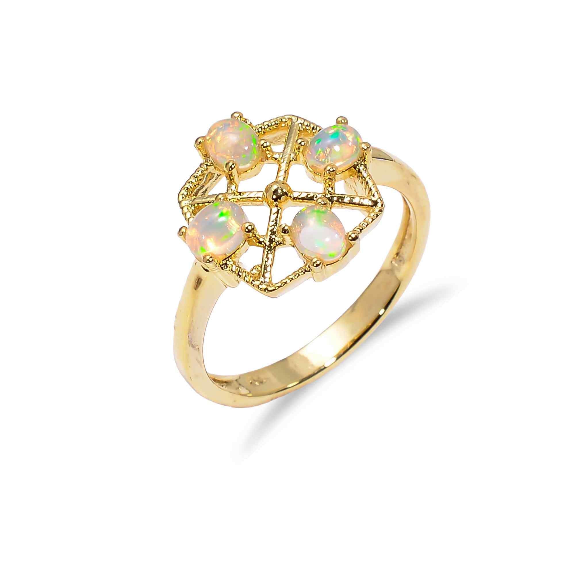 Minimalist Ethiopian Opal Ring3x4mm Oval Four Stone 925 Sterling Silver Delicate Gemstone Band for Women