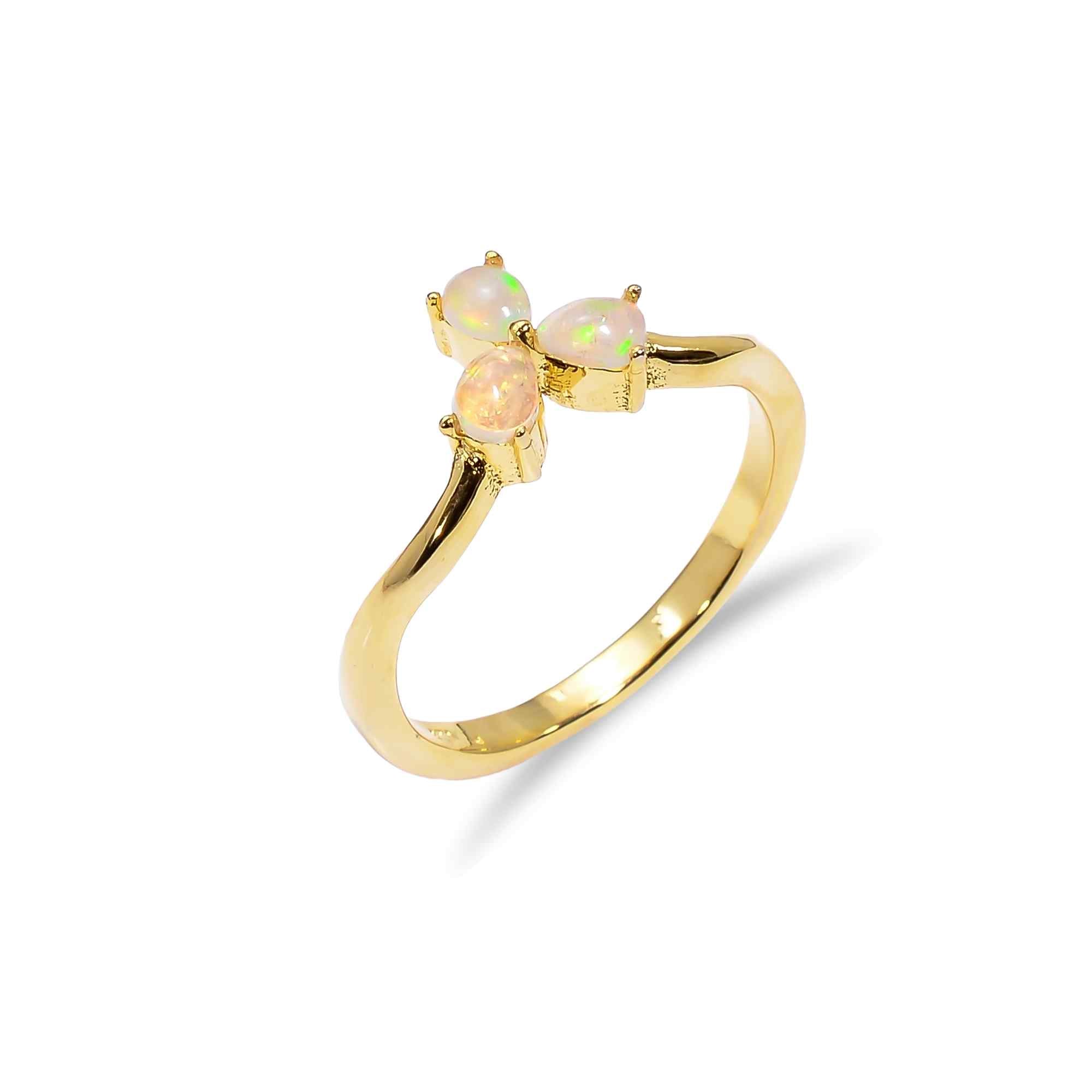 Handmade Ethiopian Opal Ringin 925 sterling silver with 3x4mm pear-shaped fire opal, designed for women.