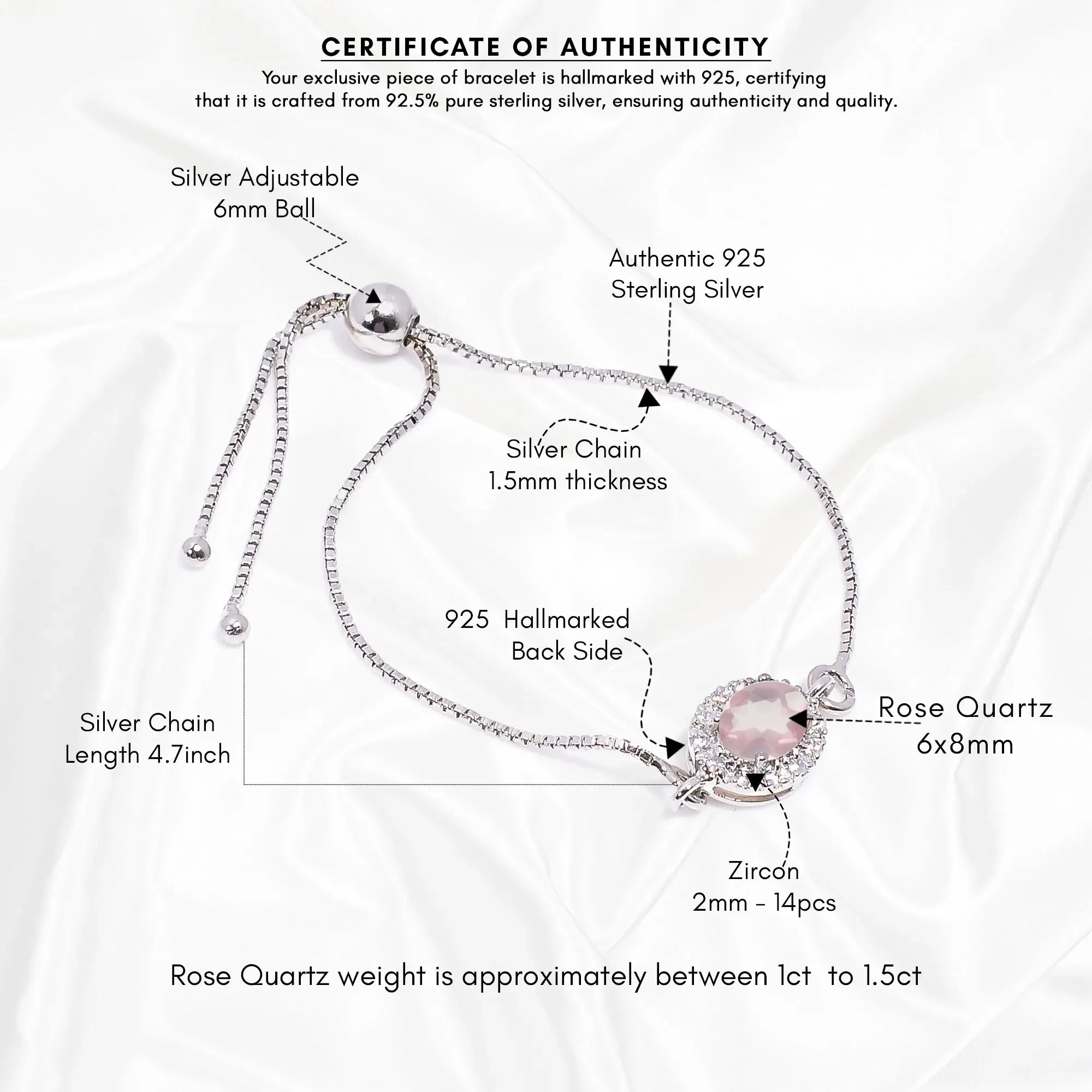 Rose Quartz Silver Bracelet – Oval Cut 6×8 mm Gemstone Bracelets