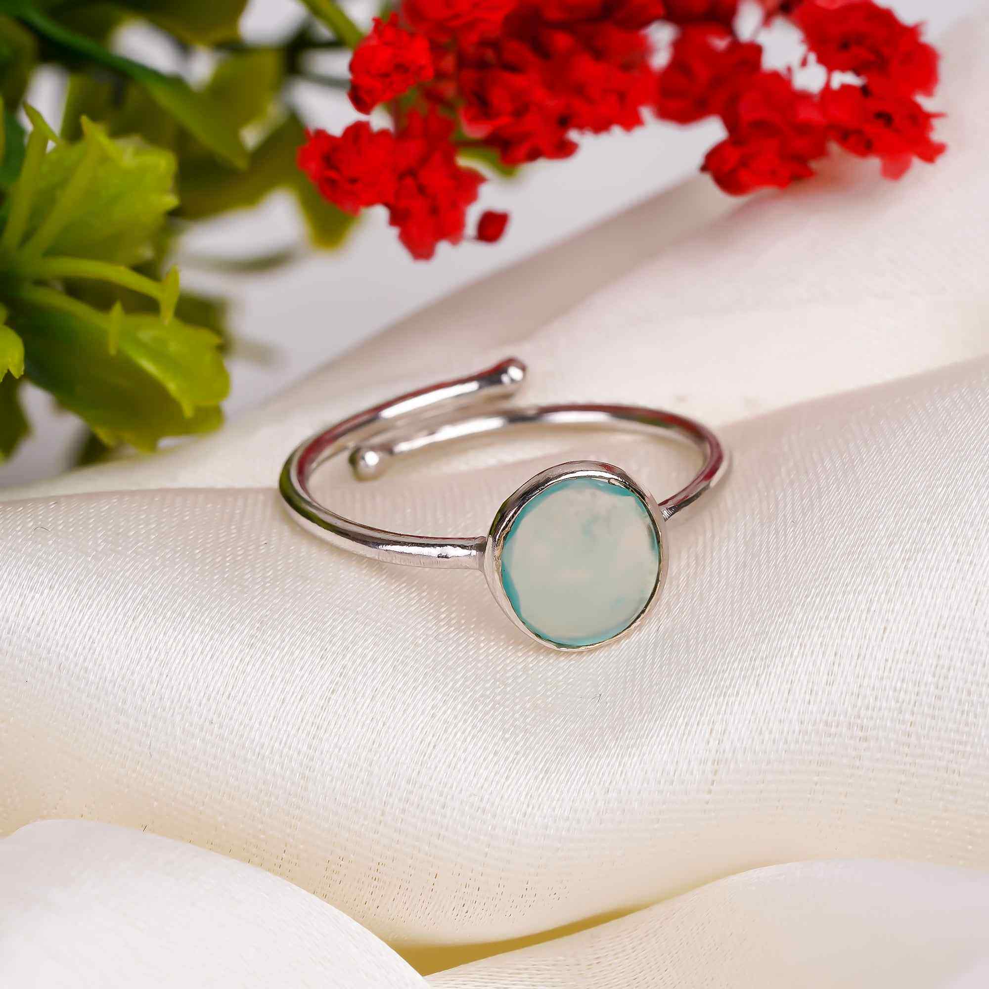 Aquaprase Ring 925 Sterling Silver Natural Aquaprase Ring Handmade Blue Chalcedony Jewelry Gift for Her