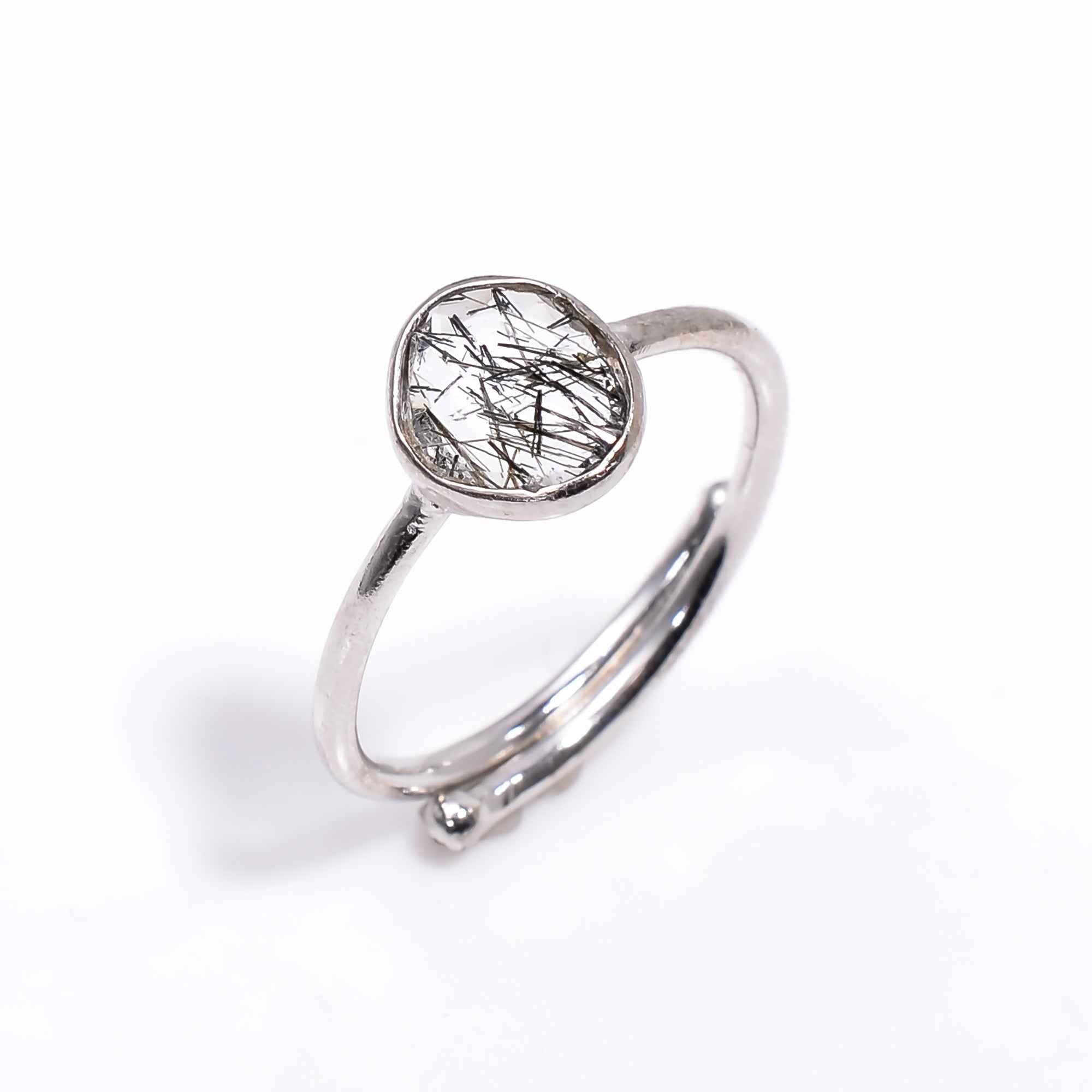 Black Rutile Ring 925 Sterling Silver Natural Black Rutile Quartz Ring Handmade Statement Jewelry Gift for Her