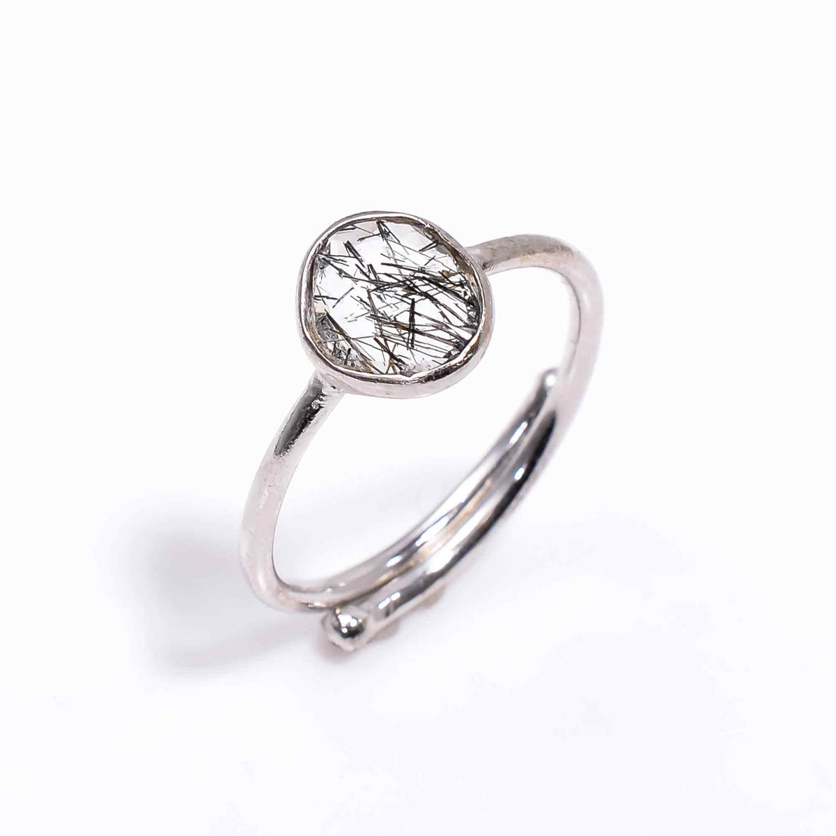 Black Rutile Ring 925 Sterling Silver Natural Black Rutile Quartz Ring Handmade Statement Jewelry Gift for Her
