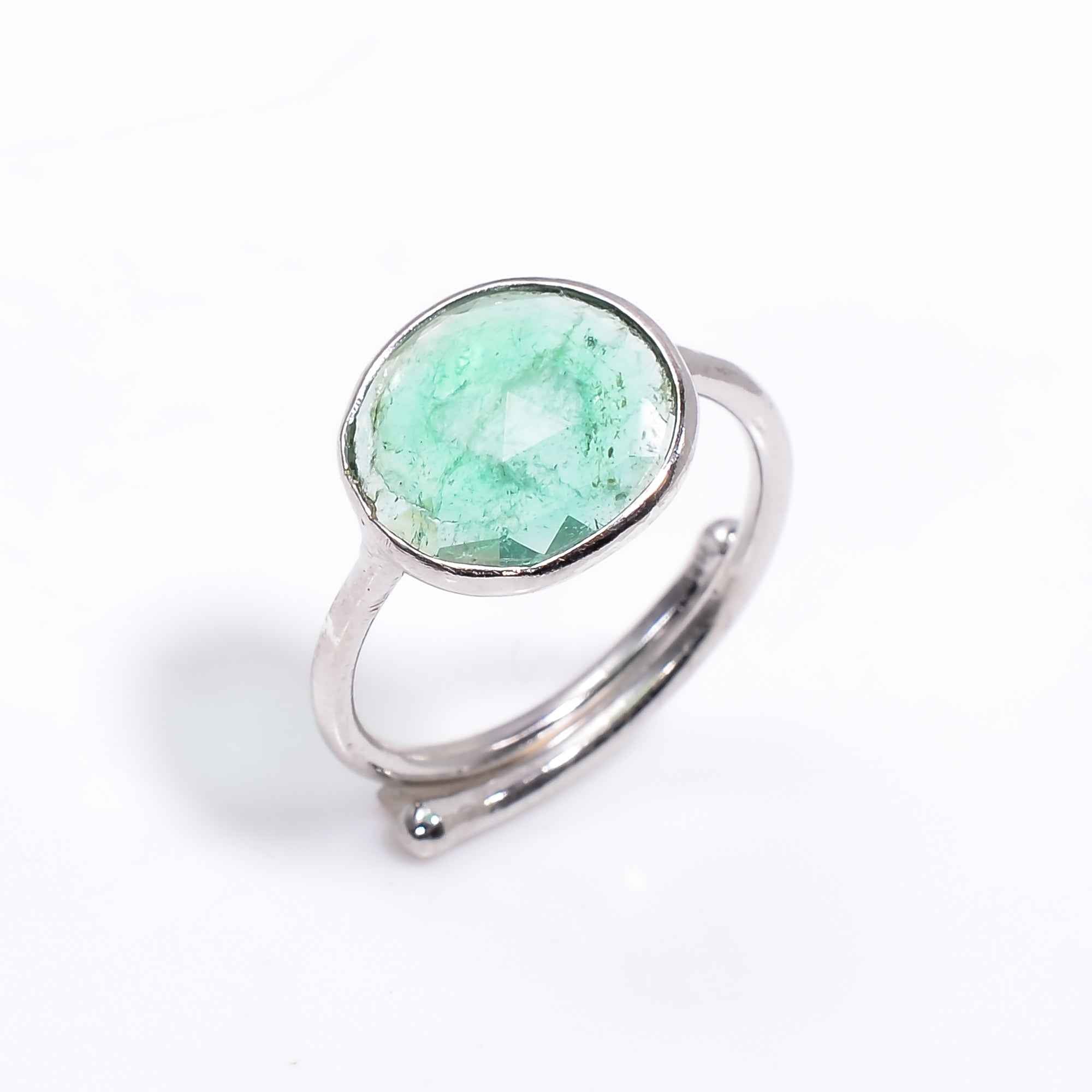 Natural Emerald Green Gemstone Ring in 925 Sterling Silver | Handmade May Birthstone Jewelry