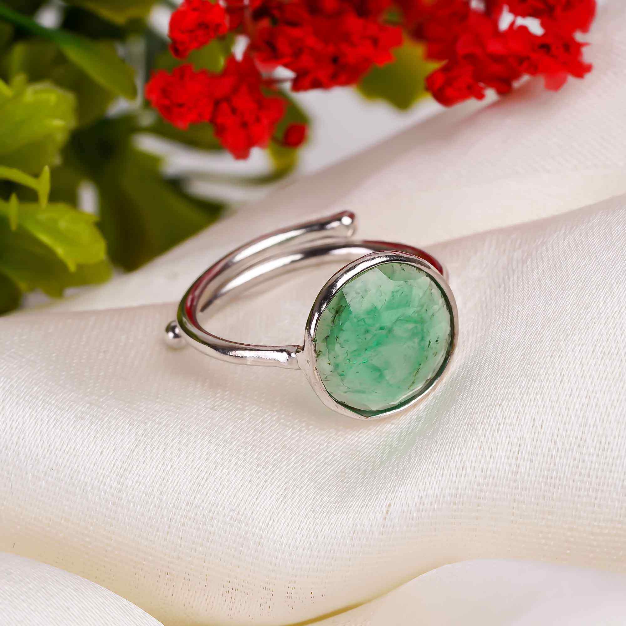 Natural Emerald Green Gemstone Ring in 925 Sterling Silver | Handmade May Birthstone Jewelry