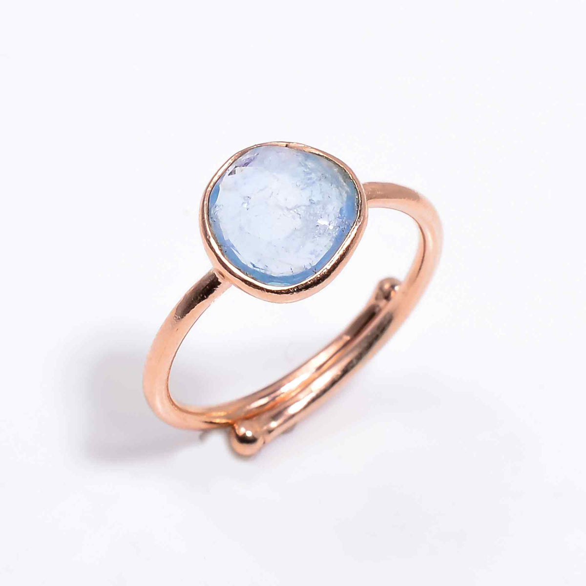 Moss Aquamarine Ring Rose Gold Plated 925 Sterling Silver Natural Moss Aquamarine Jewelry Gift for Her