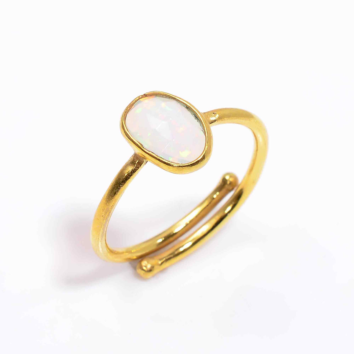 Opal RingYellow Gold Plated 925 Sterling Silver White Opal RingOctober Birthstone Gift for Her