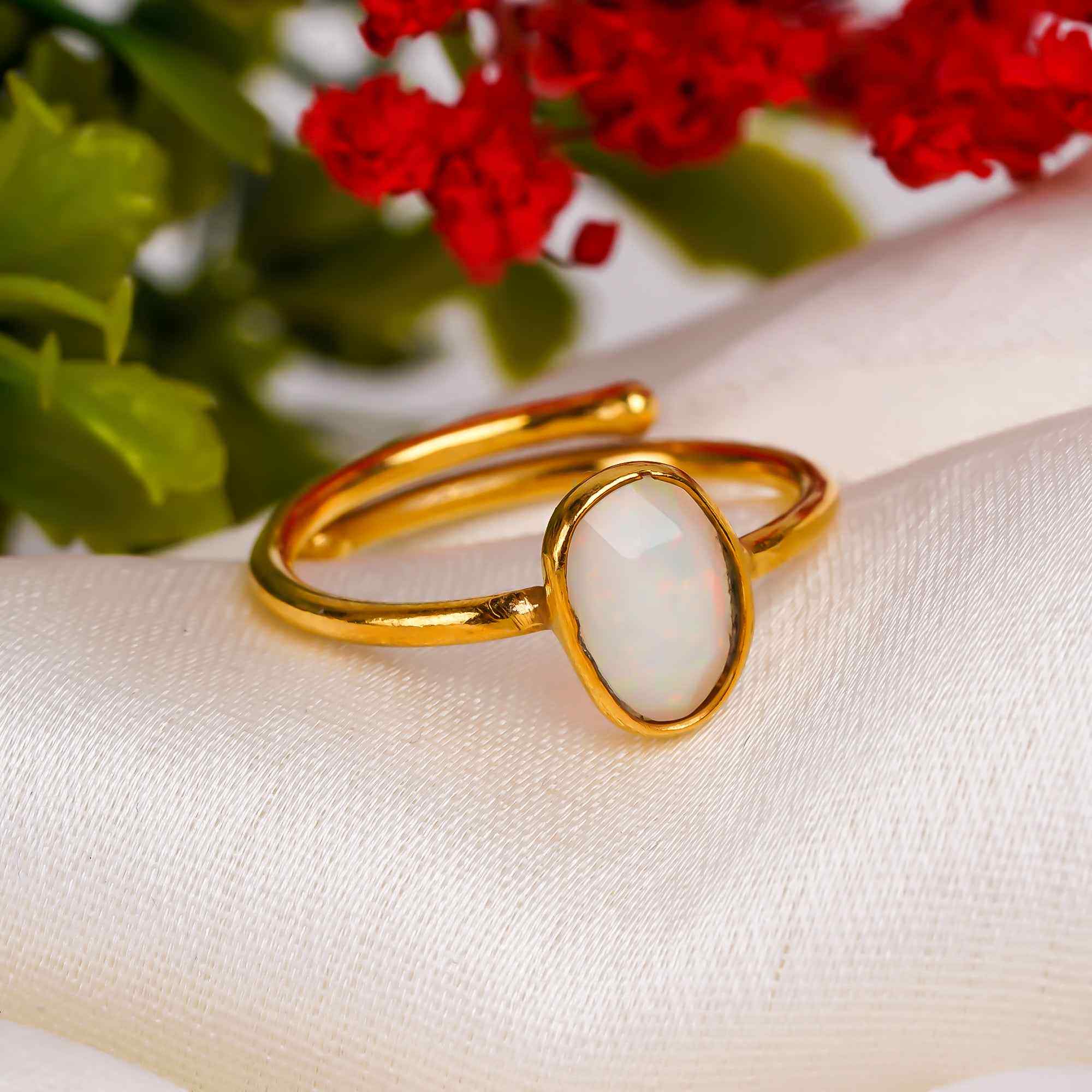 Opal RingYellow Gold Plated 925 Sterling Silver White Opal RingOctober Birthstone Gift for Her