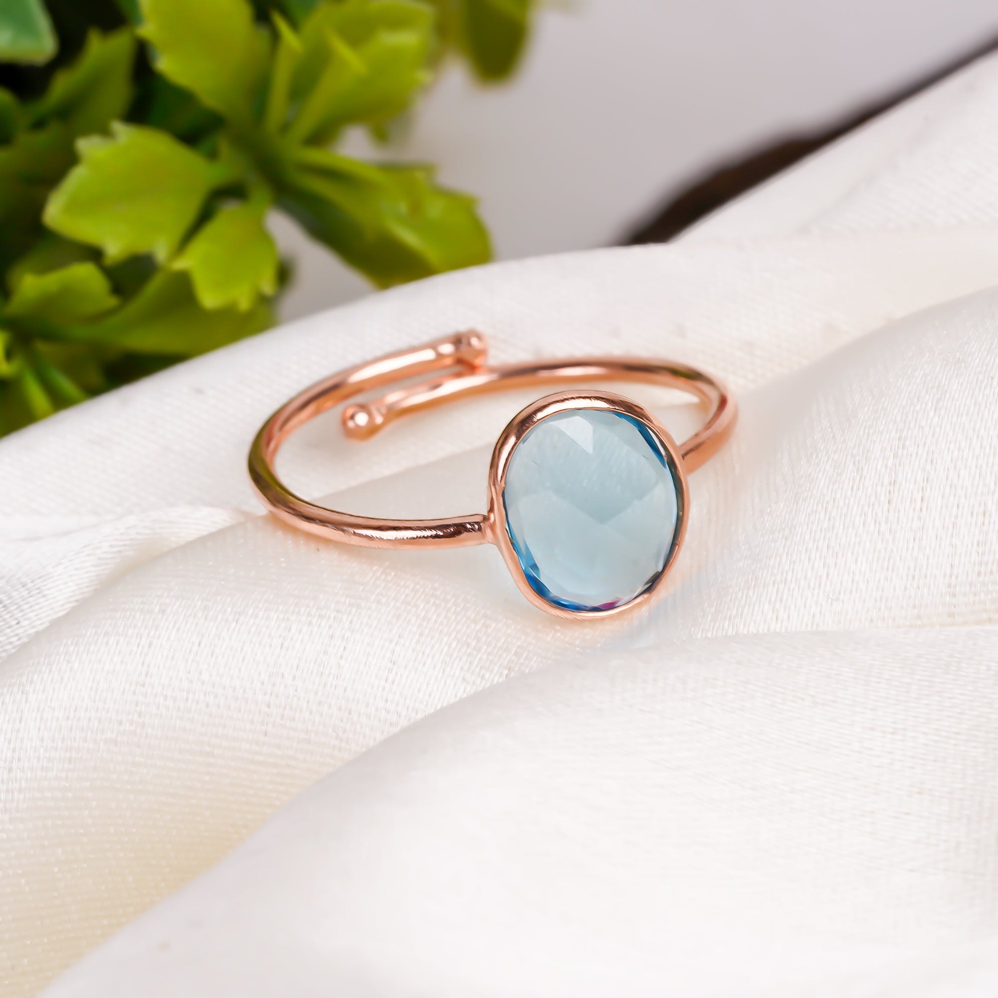 Swiss Blue Topaz Ring Rose Gold Plated 925 Sterling Silver Natural Topaz Ring December Birthstone Jewelry