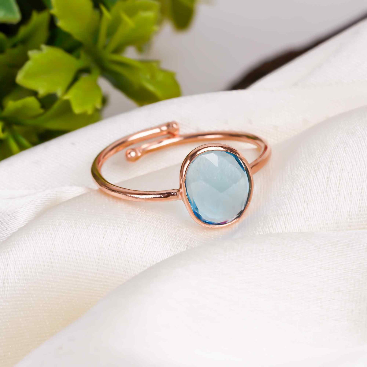 Swiss Blue Topaz Ring Rose Gold Plated 925 Sterling Silver Natural Topaz Ring December Birthstone Jewelry
