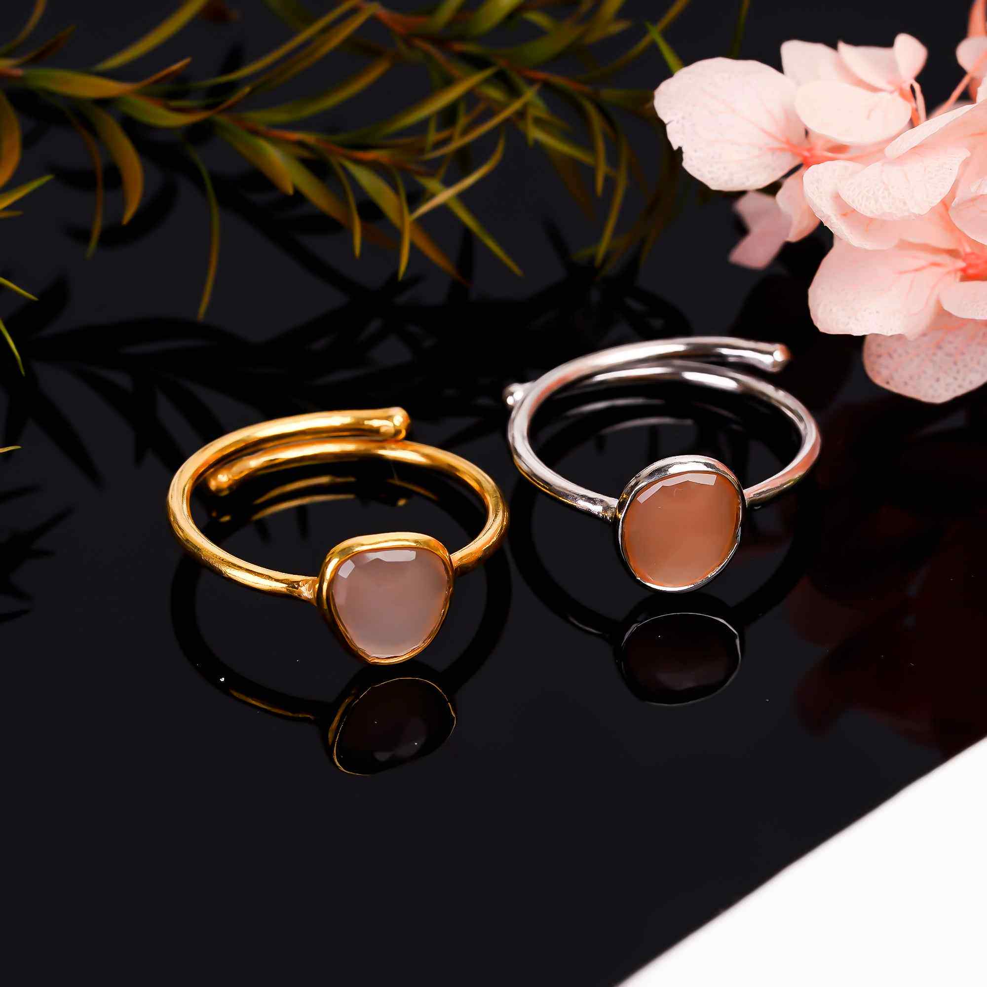Peach Moonstone Ring 925 Sterling Silver Natural Peach Moonstone Ring Handmade Gemstone Jewelry Gift for Her