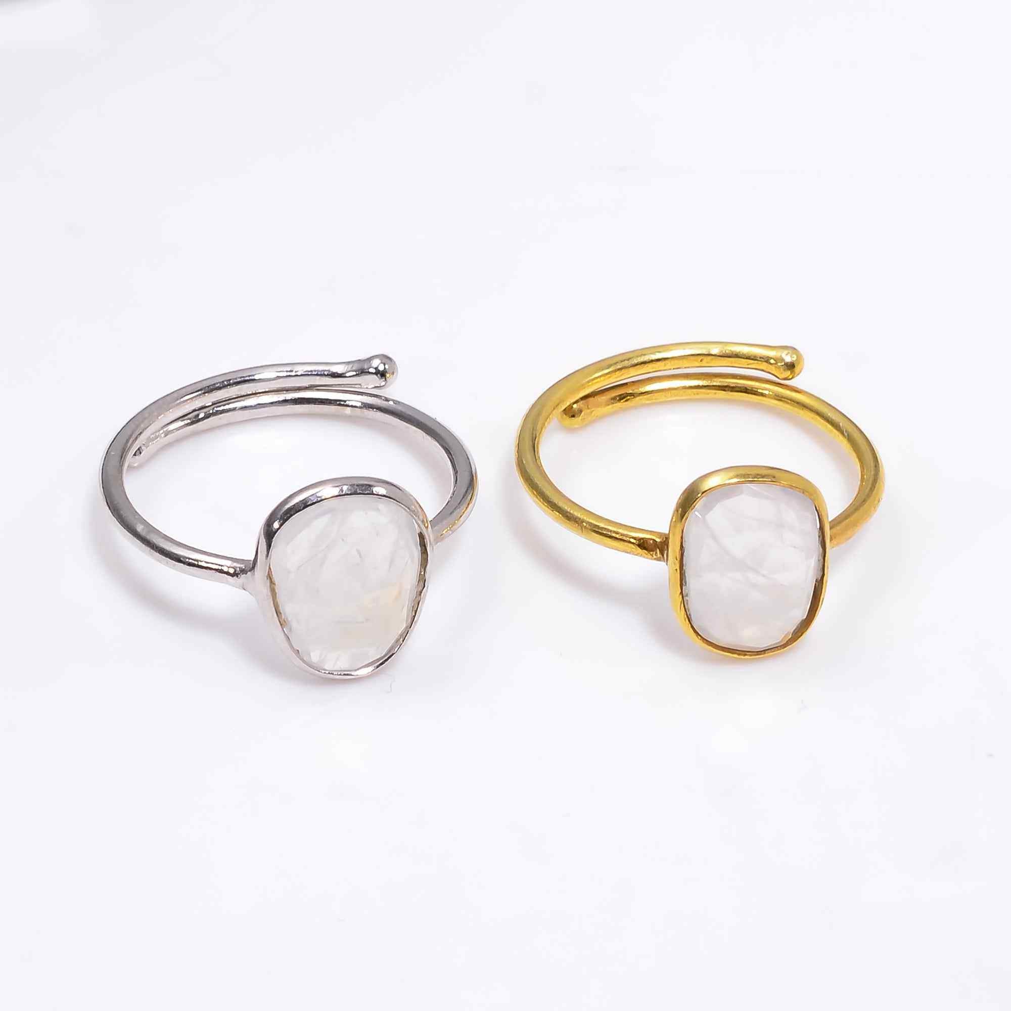 Rainbow Moonstone Ring 925 Sterling Silver Natural White Rainbow Moonstone Ring Handmade June Birthstone Jewelry