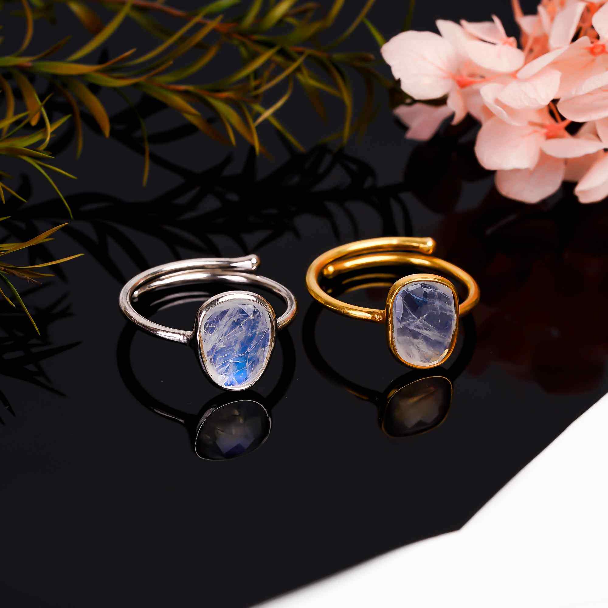 Rainbow Moonstone Ring 925 Sterling Silver Natural White Rainbow Moonstone Ring Handmade June Birthstone Jewelry