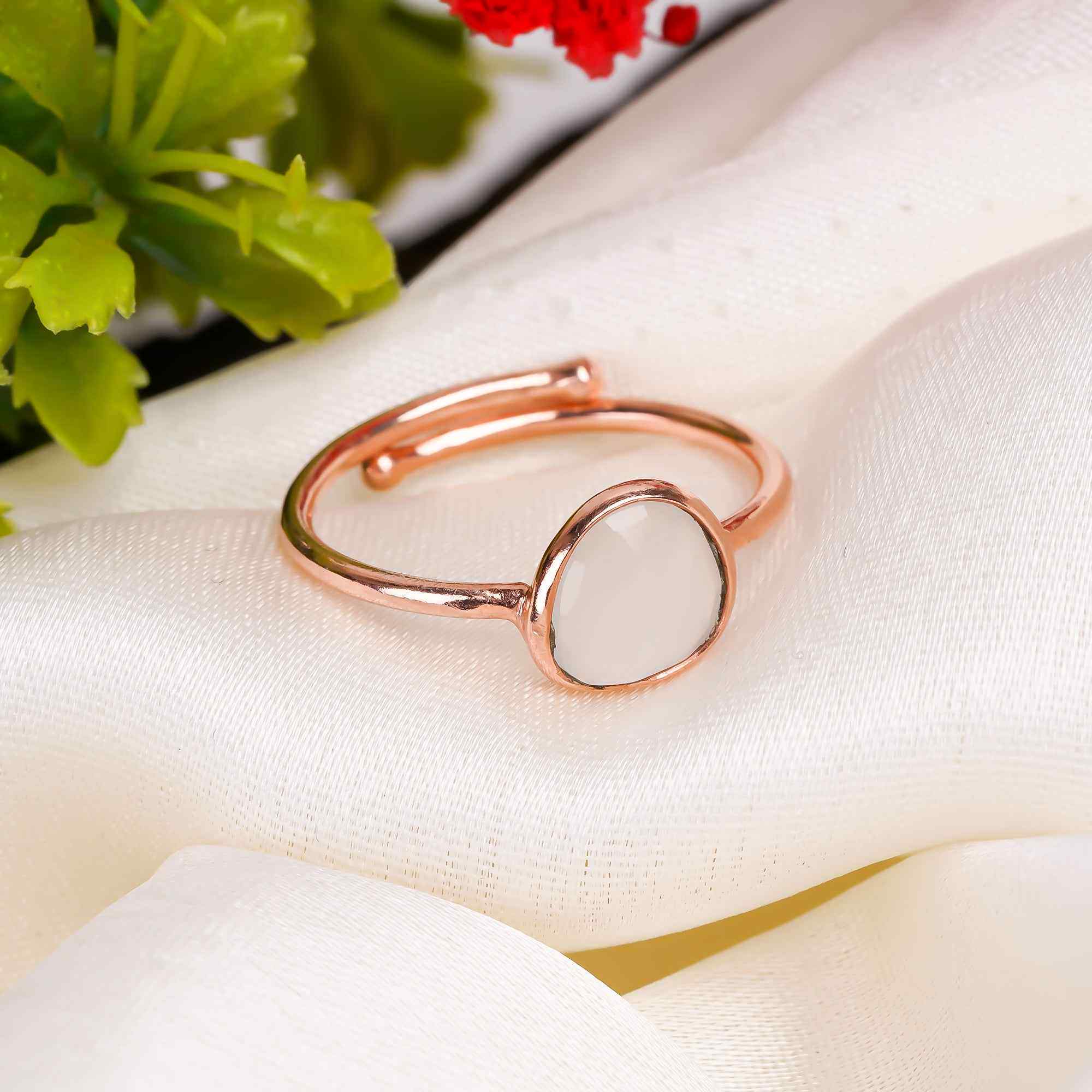 White Moonstone Ring Rose Gold Plated 925 Sterling Silver Natural Moonstone Ring Handmade June Birthstone Jewelry