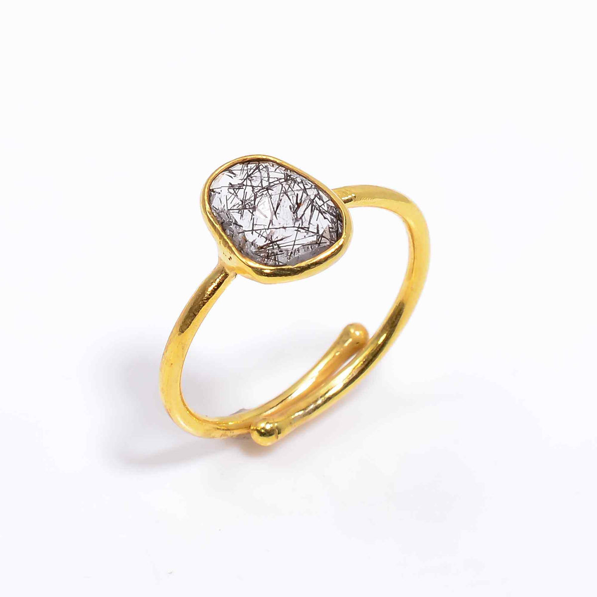 Black Rutile Ring 925 Sterling Silver Natural Black Rutile Quartz Ring Handmade Statement Jewelry Gift for Her