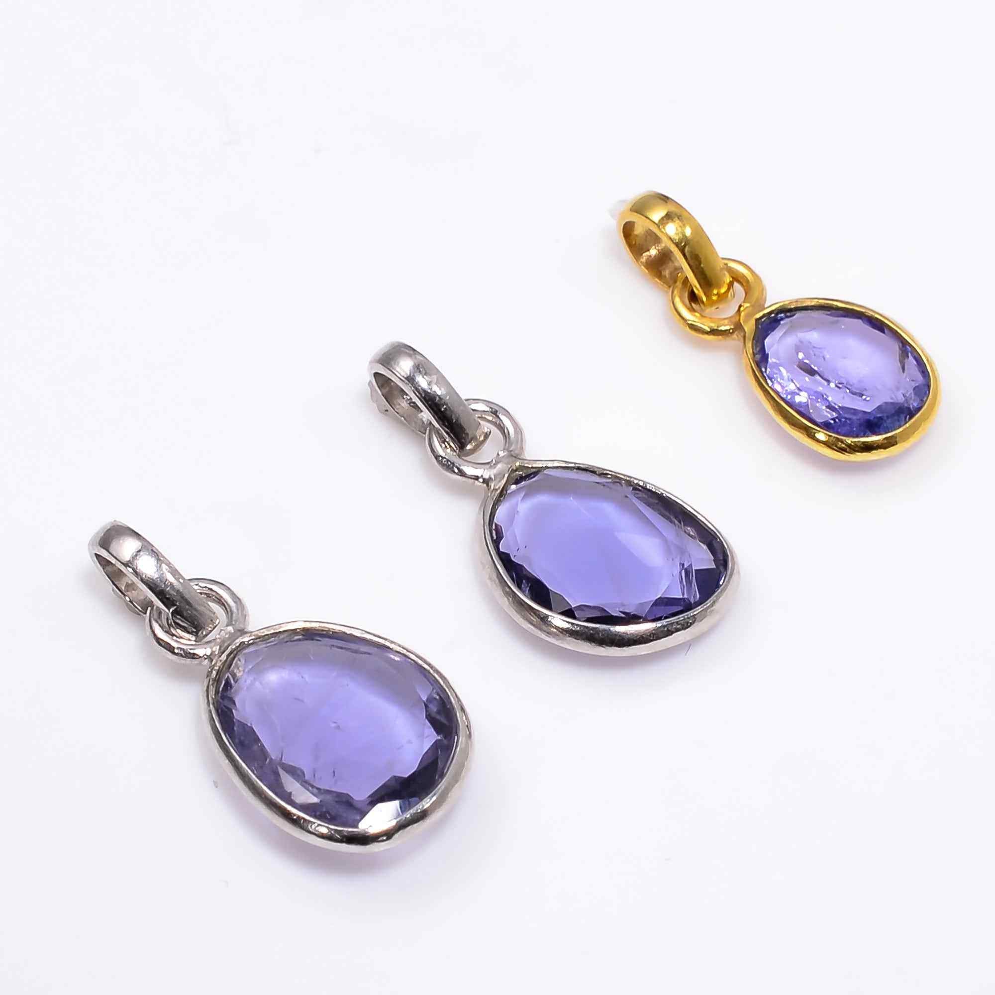 Iolite Rose Cut Pendant Natural Violet Blue Gemstone Pendant 925 Sterling Silver Handmade Jewelry Gift
