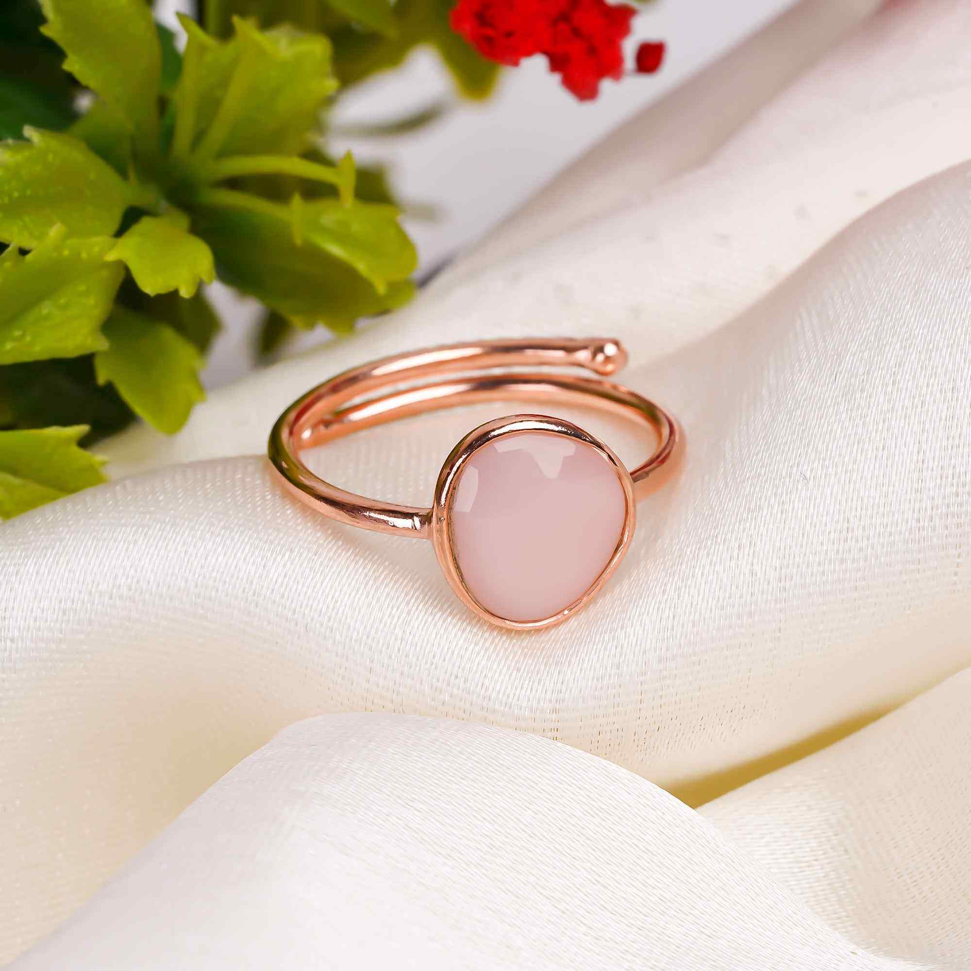 Pink Opal RingRose Gold Plated 925 Sterling Silver Natural Pink Opal RingArtisan Healing Crystal Jewelry