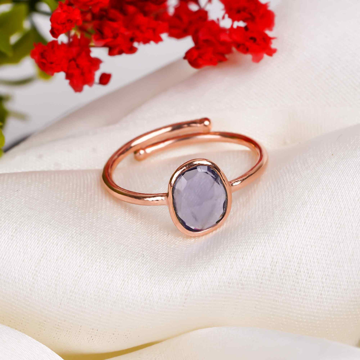 Iolite Ring Rose Gold Plated 925 Sterling Silver Natural Iolite Ring Handmade December Jewelry