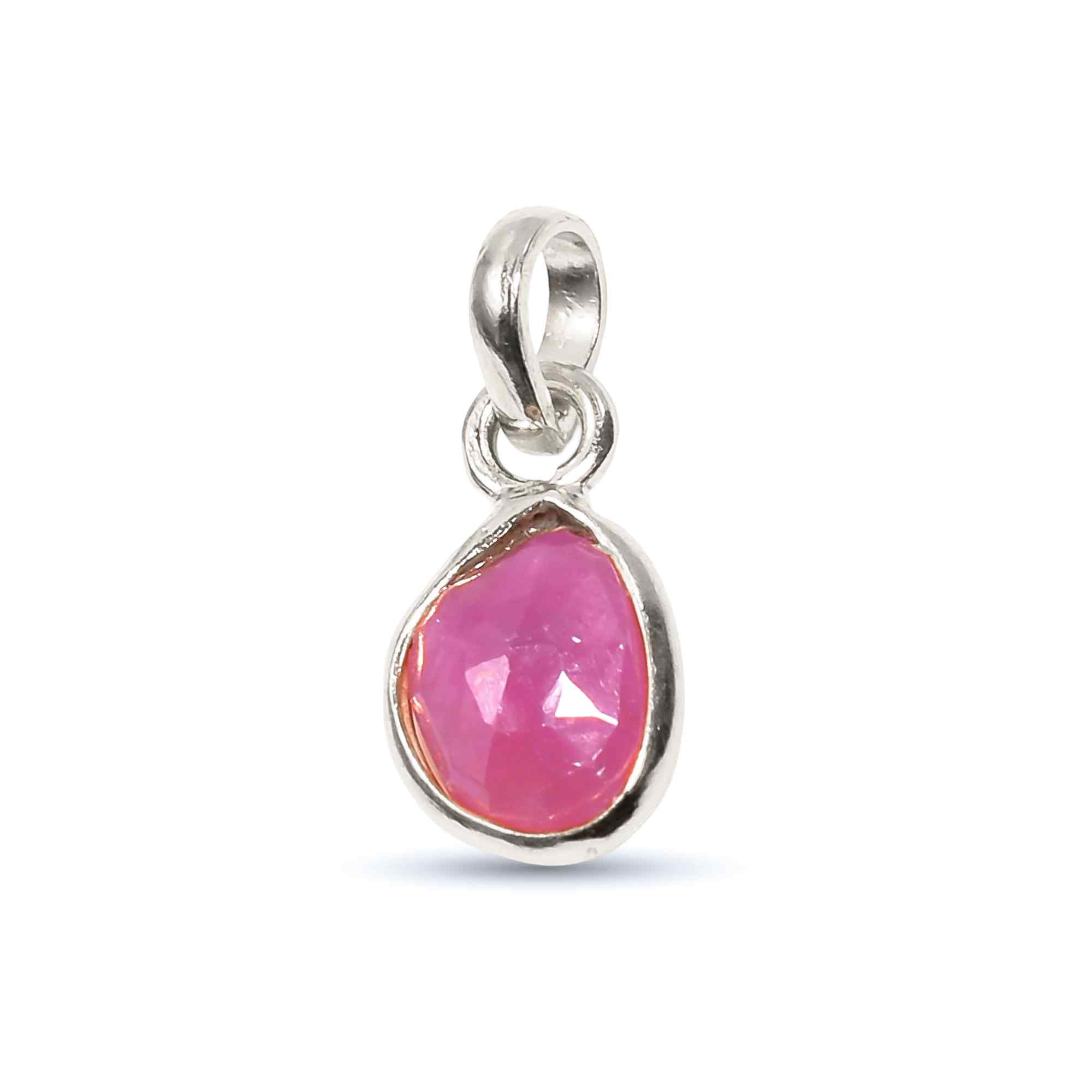 Pink sapphire rose cut gemstone pendant in 925 sterling silver, featuring a natural pink gemstone, handmade jewelry by Himalya Quartz