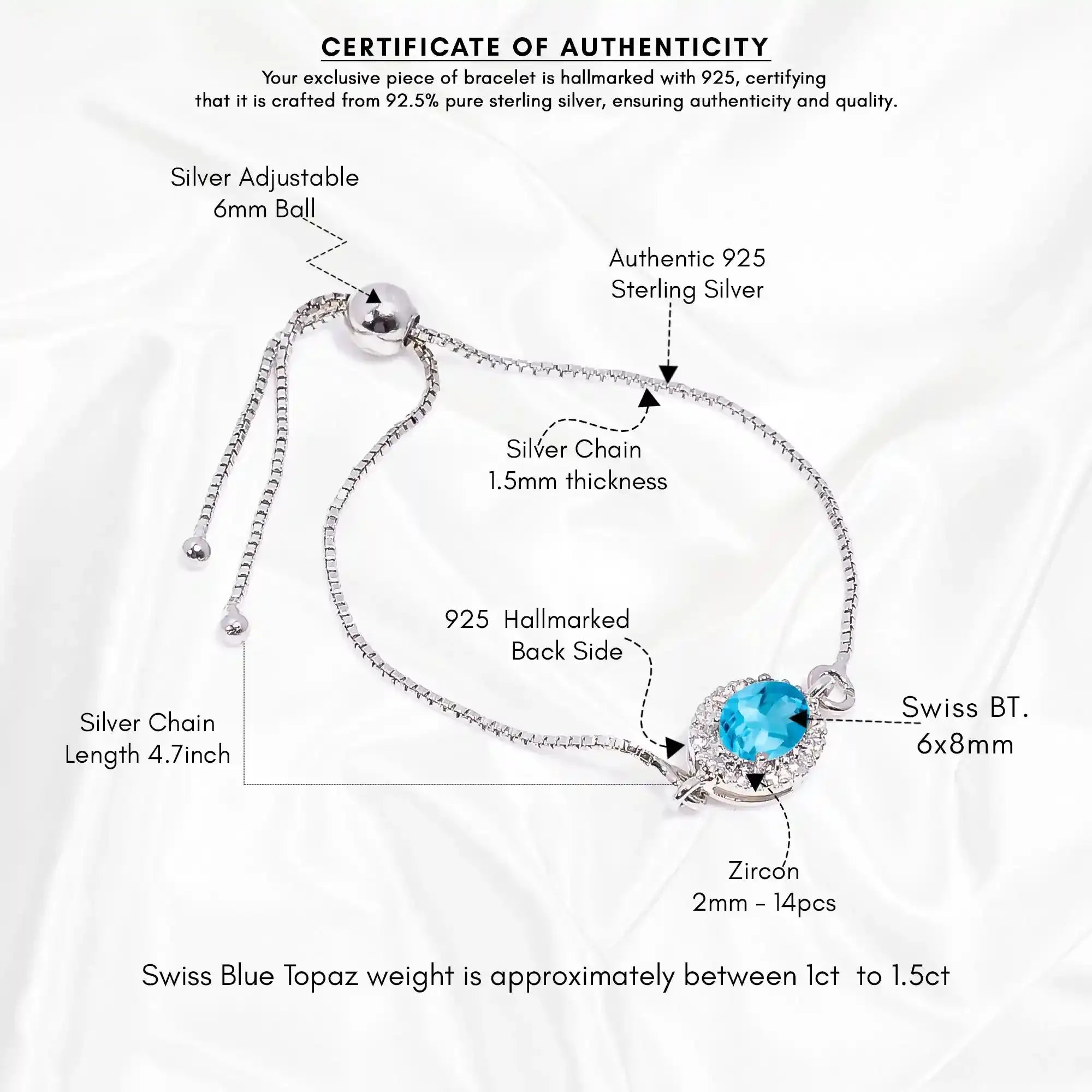 Swiss Blue Topaz Silver Bracelet – Oval Cut 6×8 mm Gemstone Bracelets