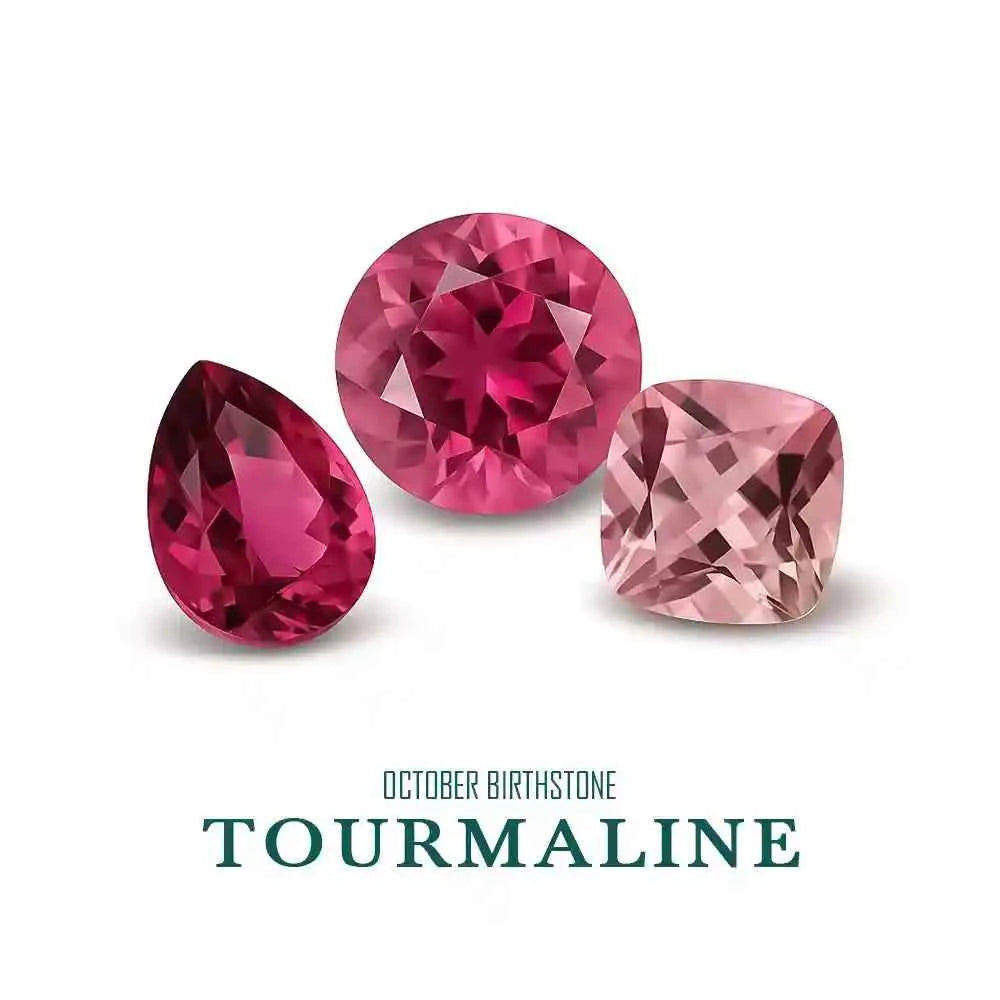 Three tourmaline gemstones on a white background with 'October Birthstone Tourmaline' text.