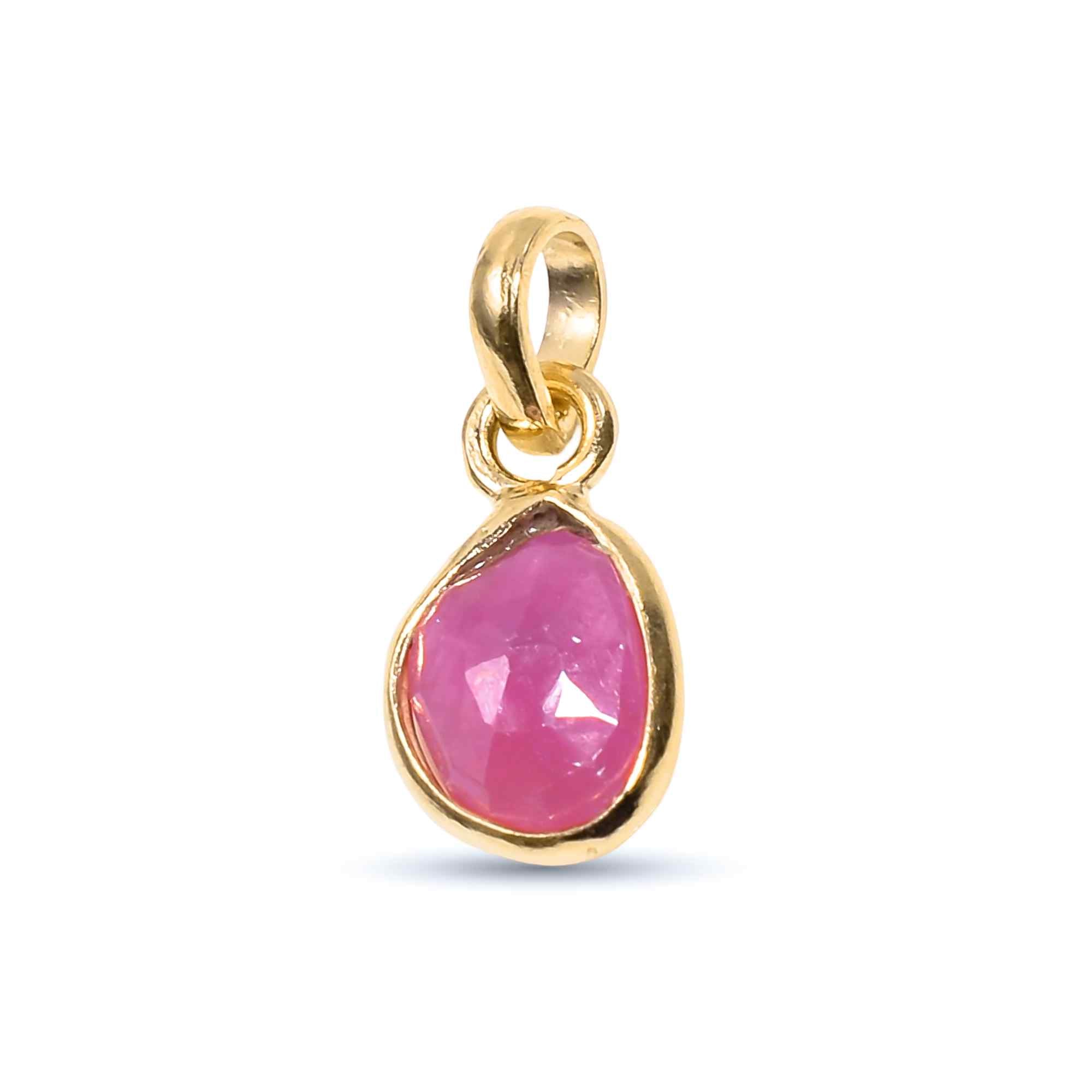 Pink sapphire rose cut gemstone pendant in sterling silver, handcrafted jewelry featuring a natural pink gemstone with a delicate design.