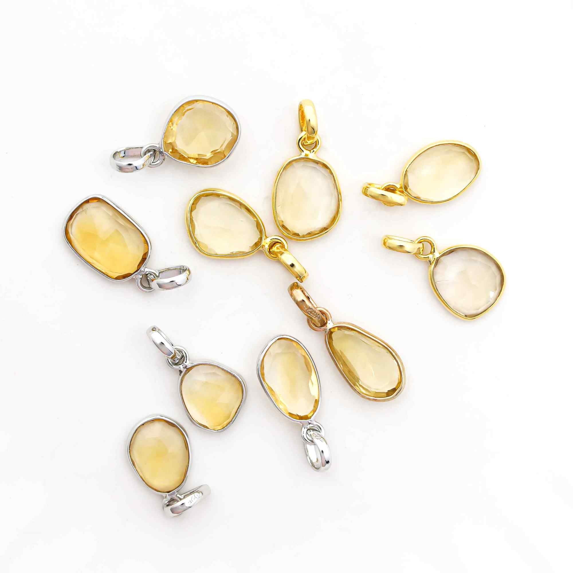 Citrine Rose Cut Pendant Medium Natural Yellow Gemstone Pendant 925 Sterling Silver Handmade Jewelry Gift
