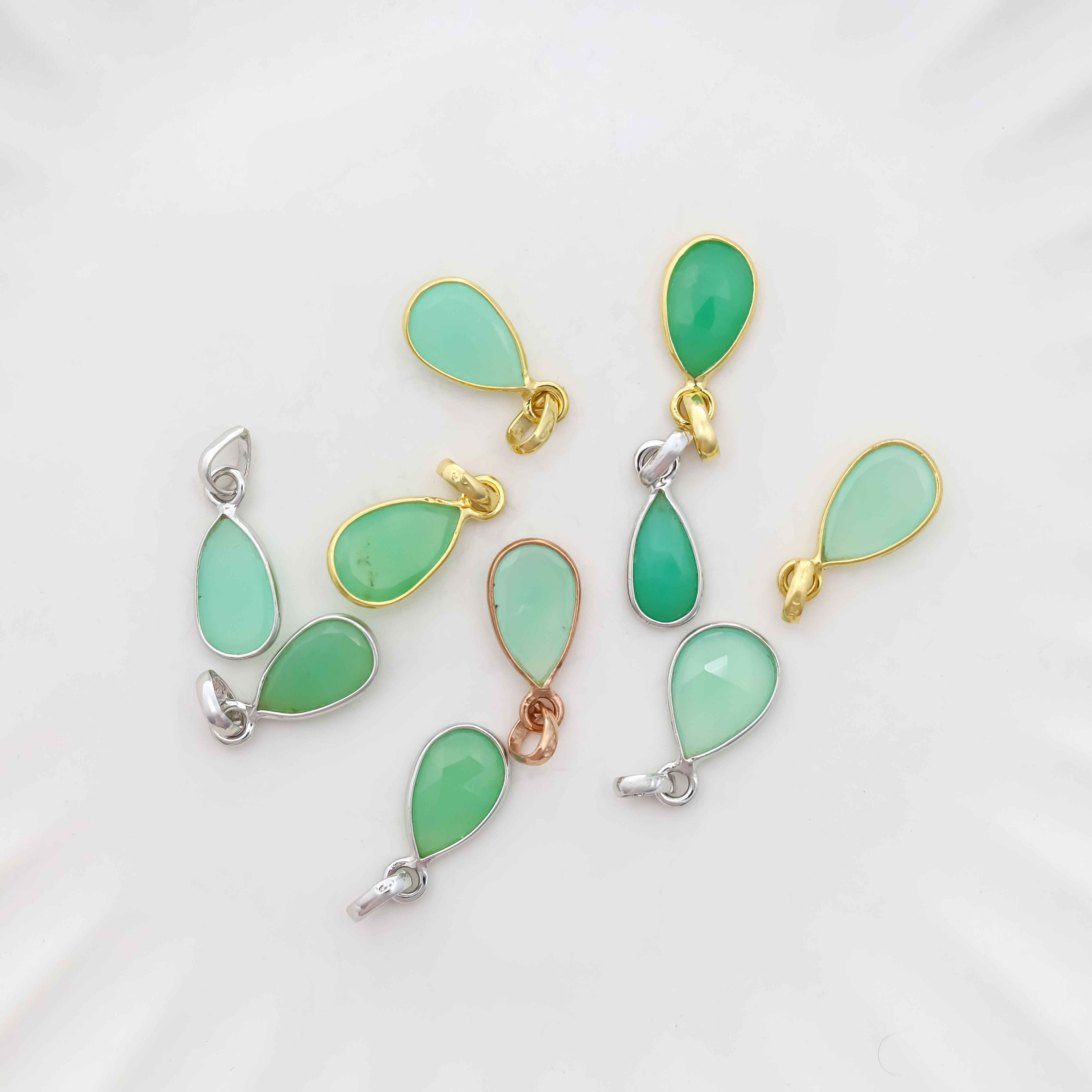 Chrysoprase Rose Cut Pendant Medium Natural Green Gemstone Pendant 925 Sterling Silver Handmade Jewelry Gift