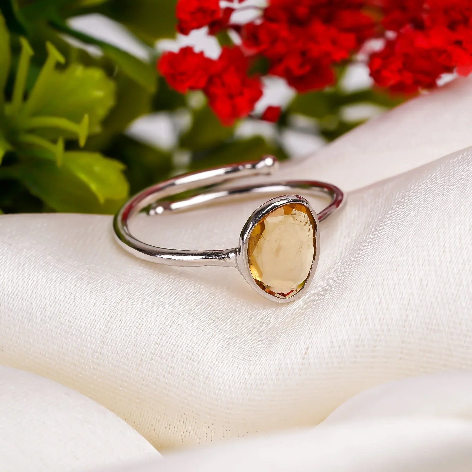 Rose Cut Champagne Quartz Ring: Adjustable Sterling Silver Statement Jewelry - Himalya Quartz