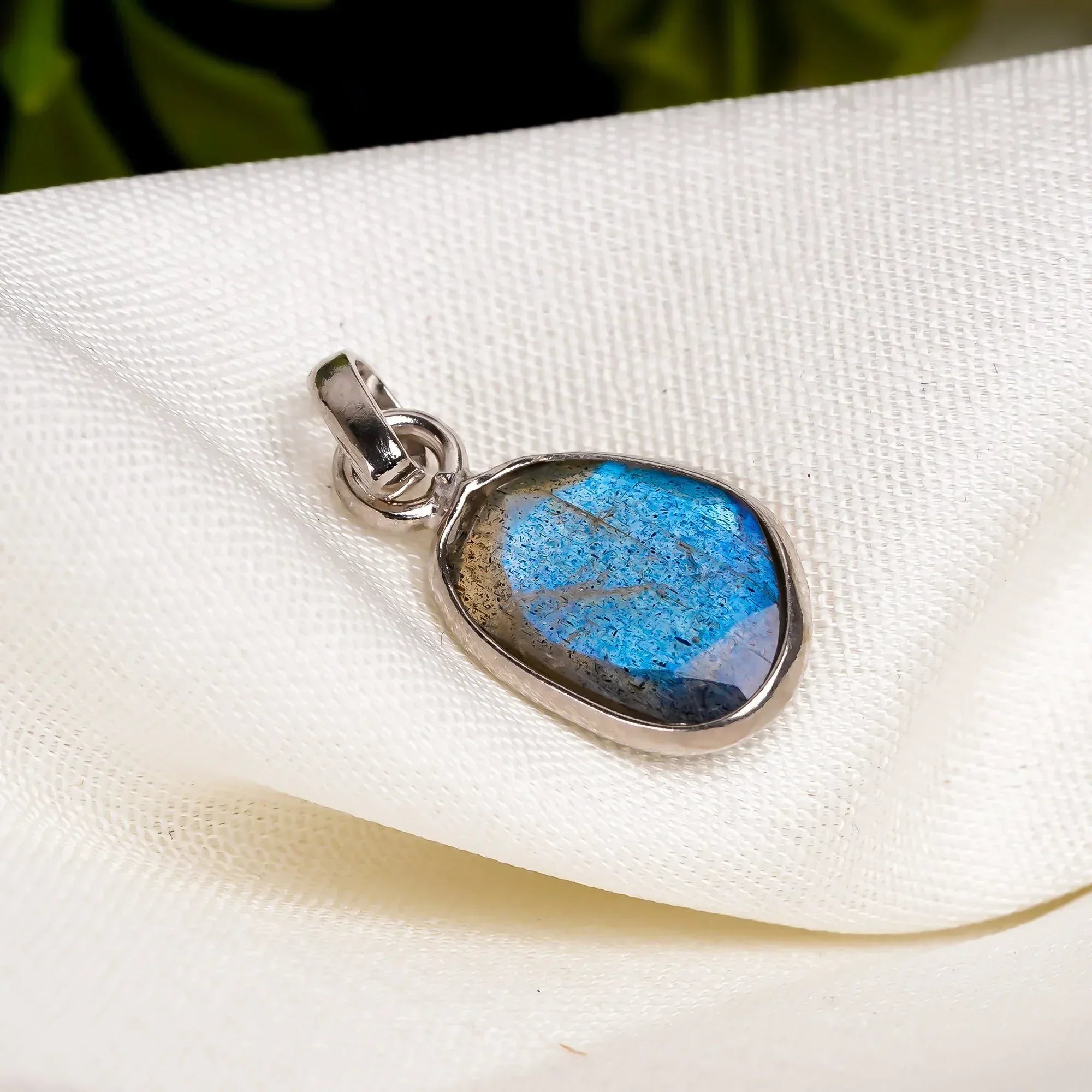 Natural Labradorite Pendant: 925 Sterling Silver Bezel, Rose Cut Gemstone Jewelry