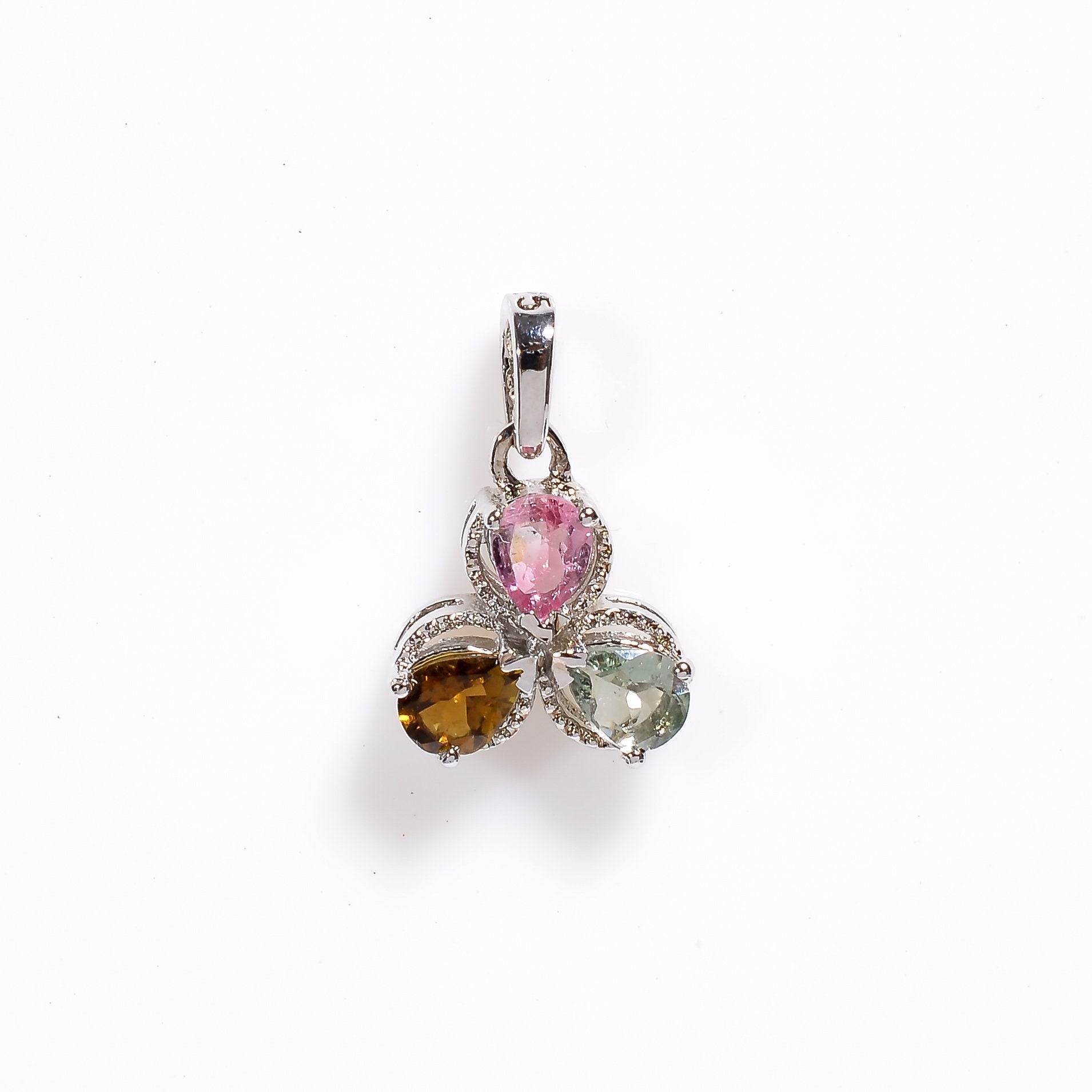 Multicolor Tourmaline Pendant Necklace: 925 Sterling Silver Pear Stone