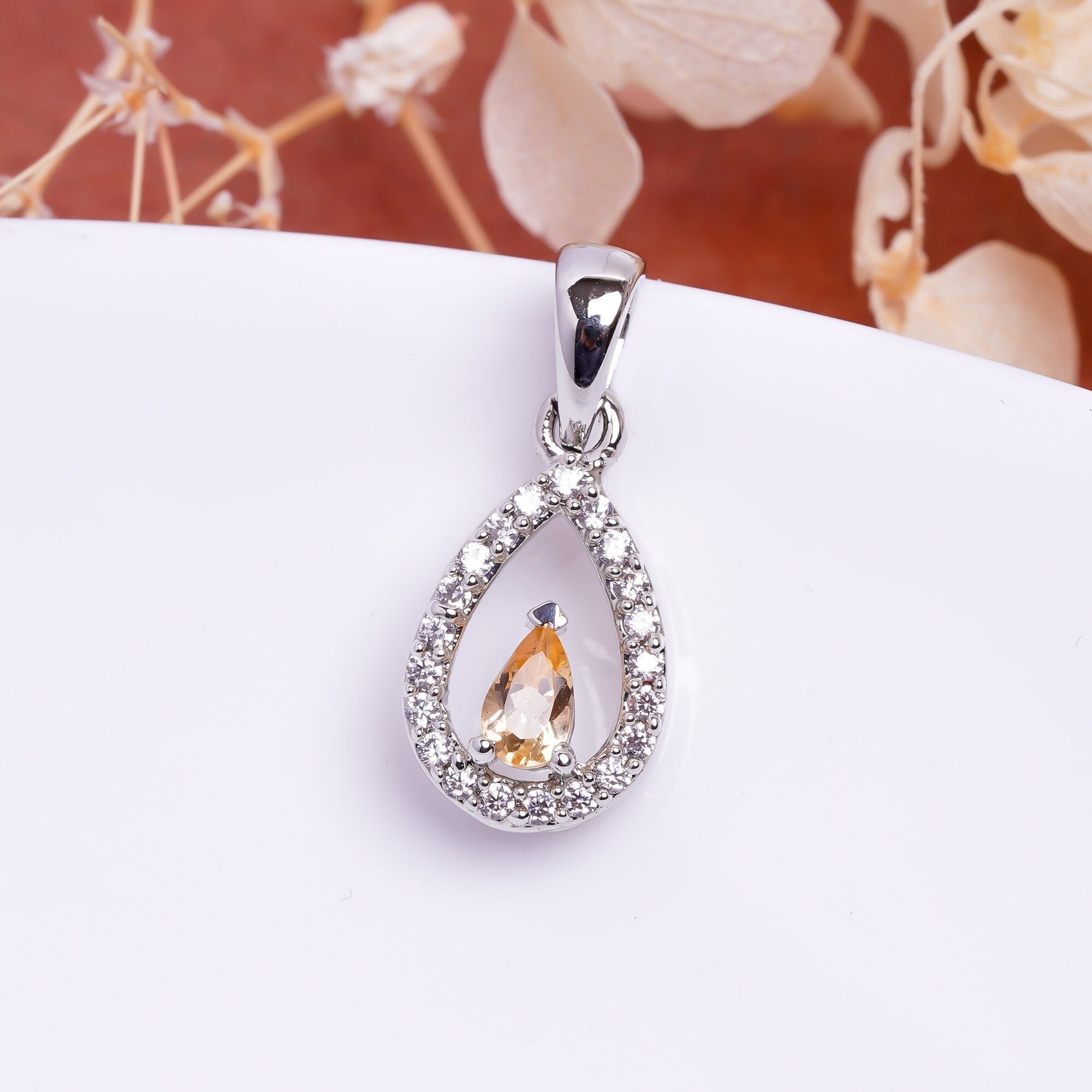 Natural Imperial Topaz Pendant: 925 Sterling Silver Pear Necklace
