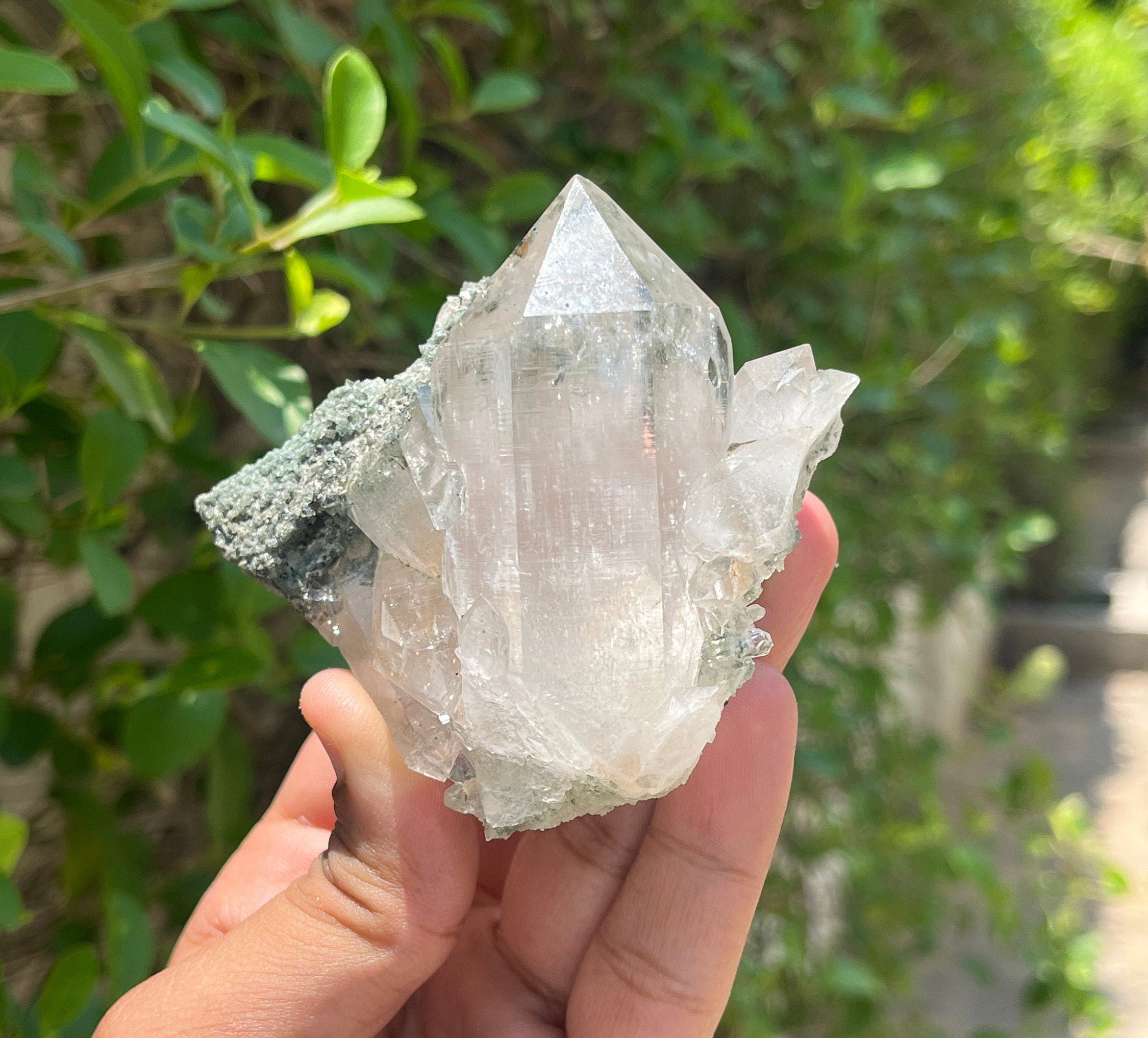 Chlorite Quartz Crystal Point: Raw Mineral Specimen, Healing Stone, 220gm