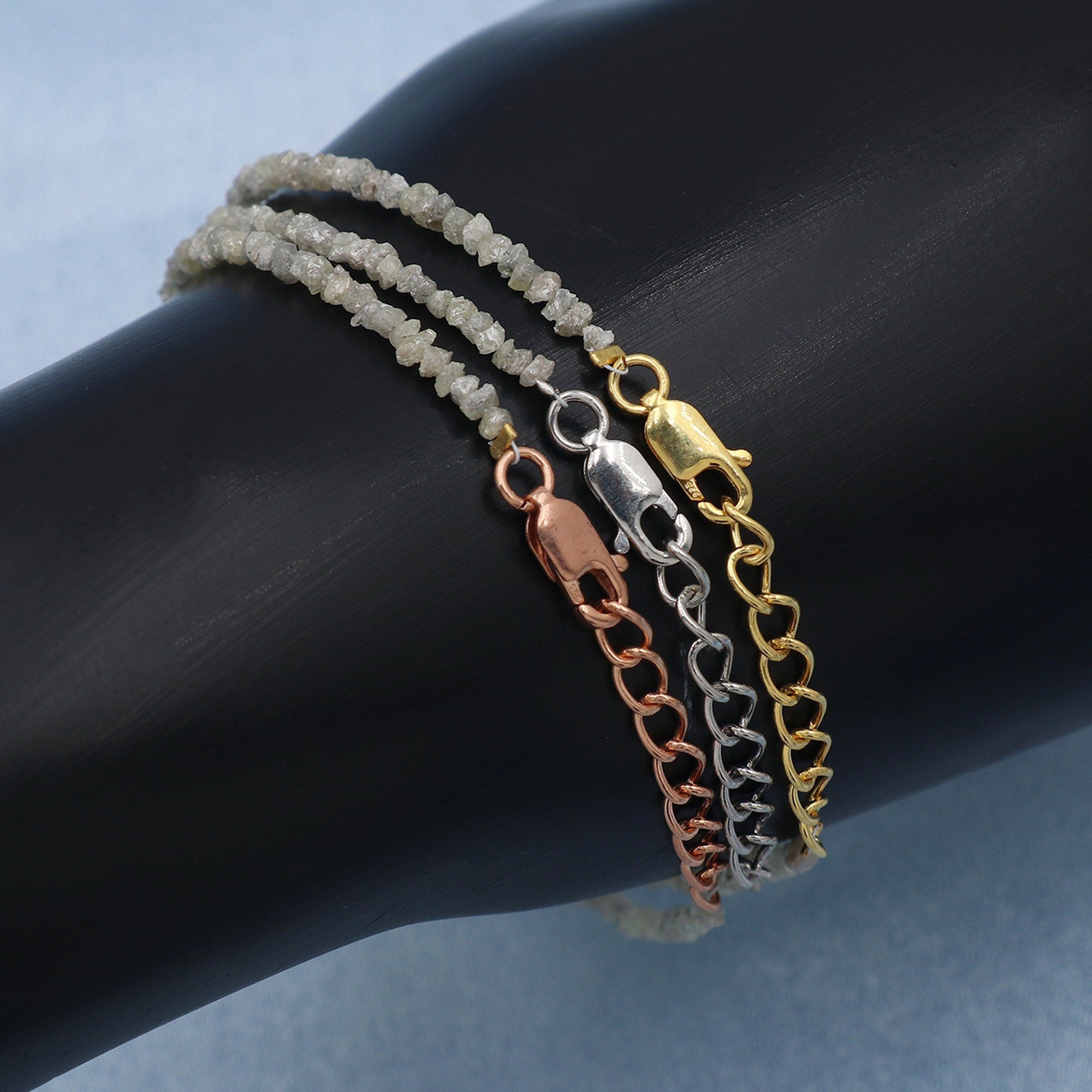 Diamond Chip Beads Bracelet – Sterling Silver Dainty Layering Bracelet