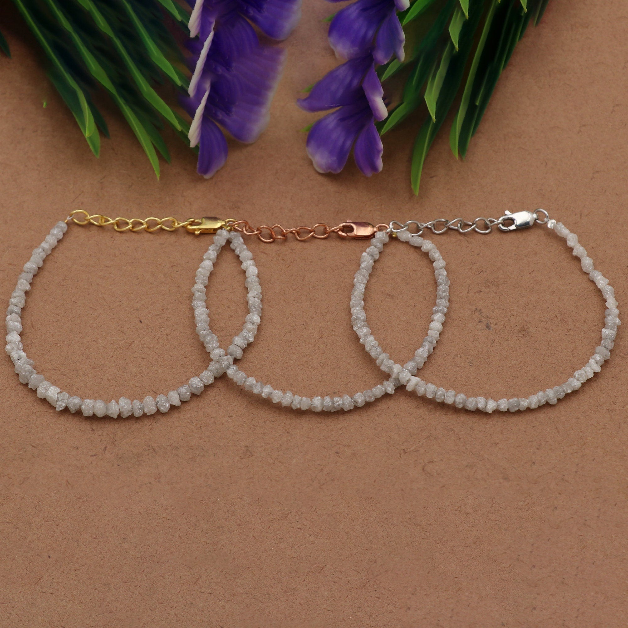 Natural Diamond Bead Bracelet in Sterling Silver – Elegant Minimalist Jewelry