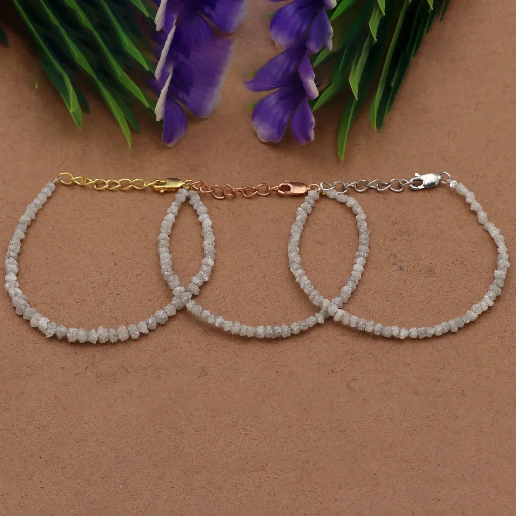 Natural Diamond Bead Bracelet in Sterling Silver – Elegant Minimalist Jewelry Jewelry