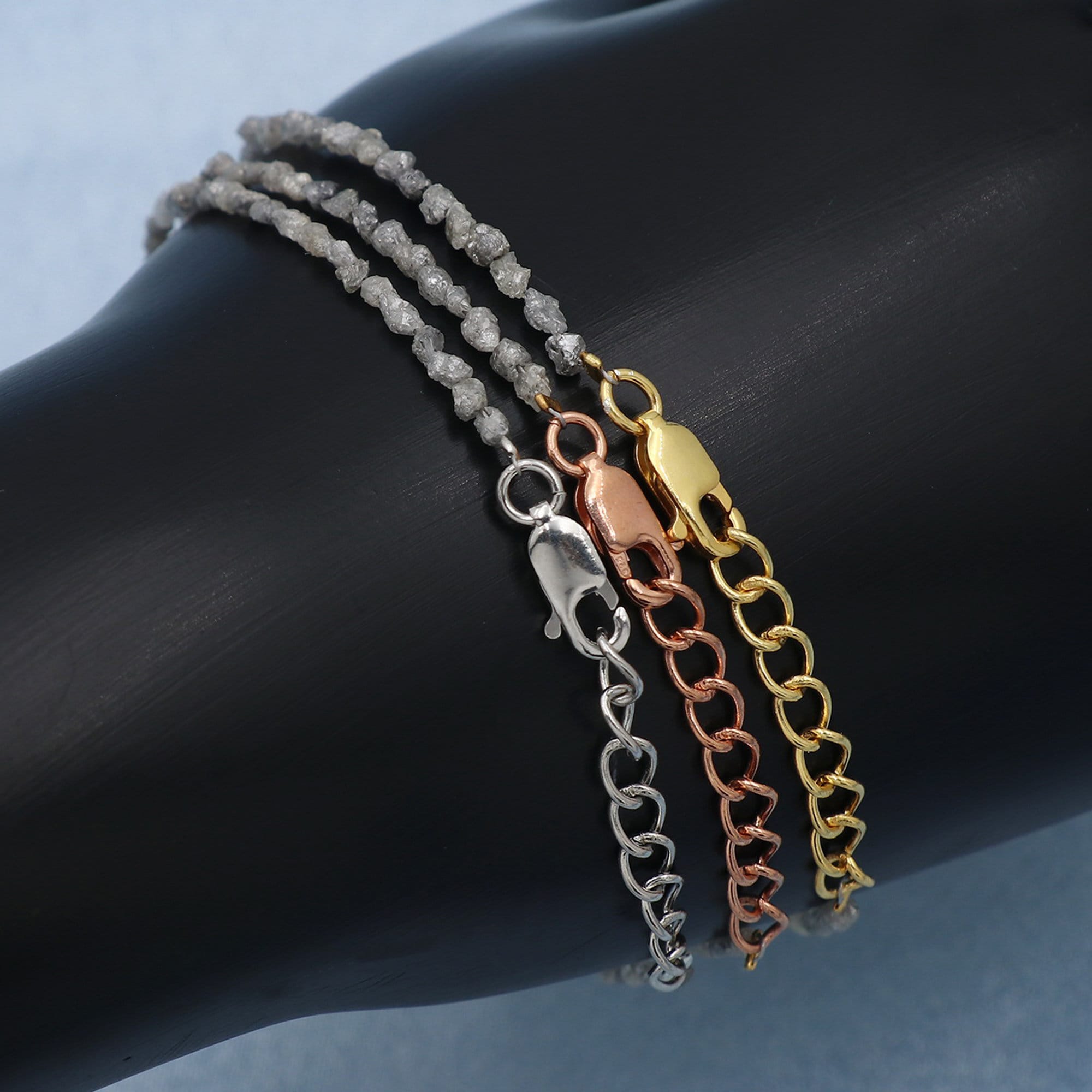 Handmade Silver Diamond Chip Bracelet – Dainty Real Diamond Beads Jewelry