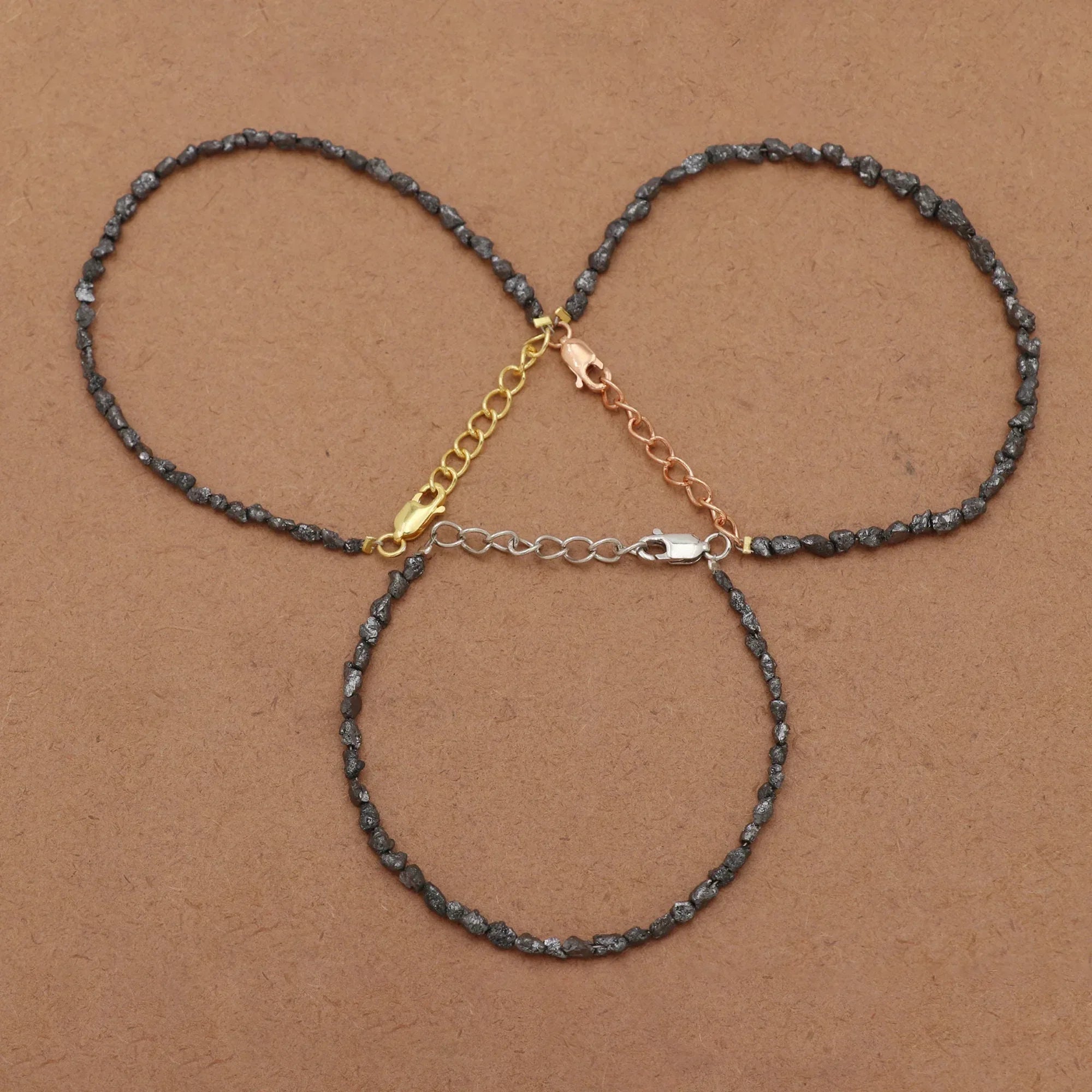Raw Diamond Beads Bracelet in Silver – Boho Minimalist Adjustable Jewelry Jewelry