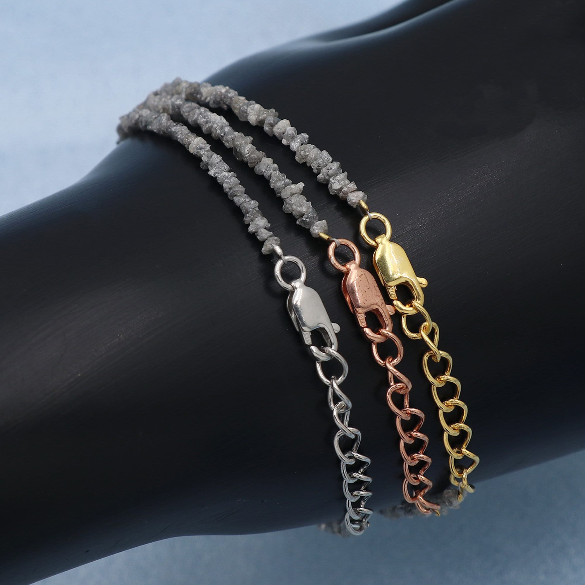 Natural Diamond Bead Bracelet in Sterling Silver – Elegant Minimalist Jewelry